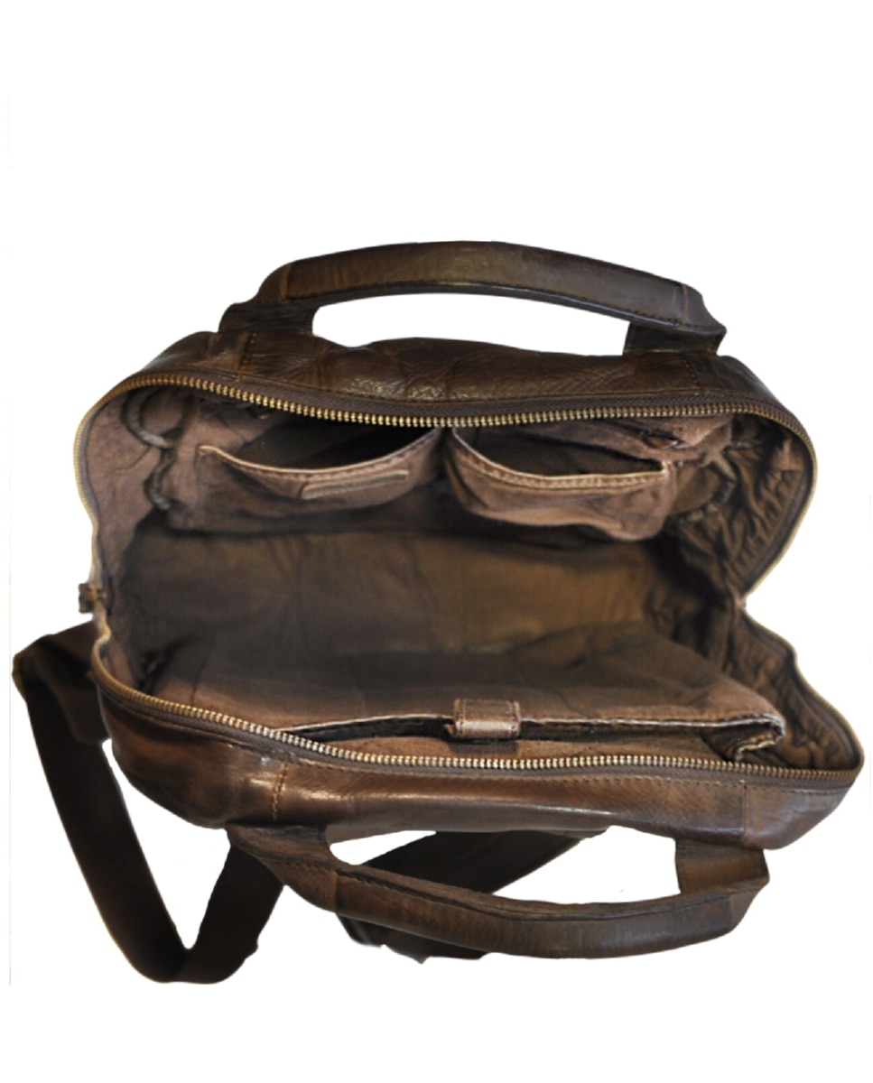 Mochila de Homem OSLO em pele de curtimenta vegetal lavada em Castanho Castanho-3