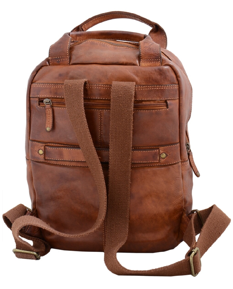 Mochila de Homem OSLO em pele de curtimenta vegetal lavada em Camel Castanho-2