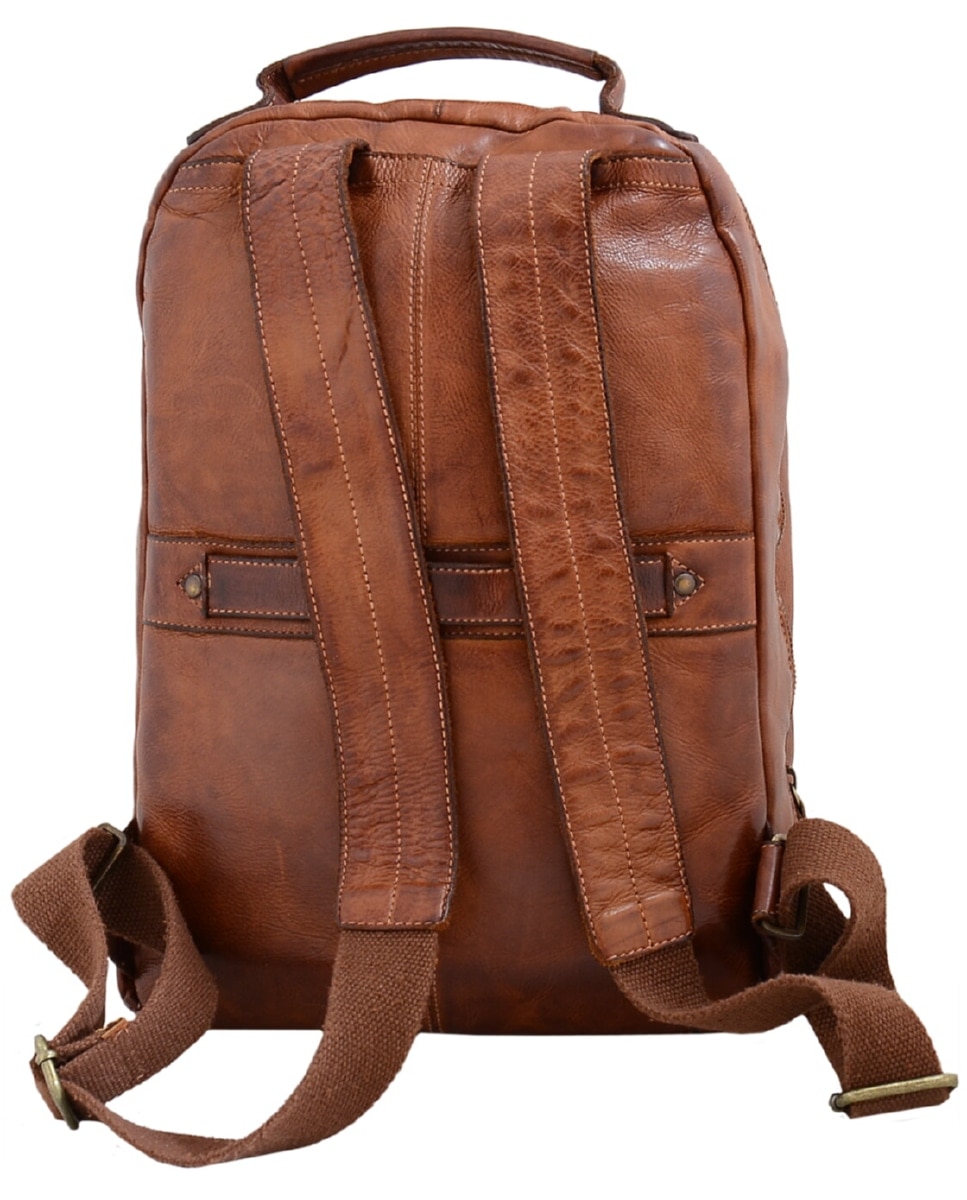 Mochila de Homem OSLO em pele de curtimenta vegetal lavada em Camel Castanho-2
