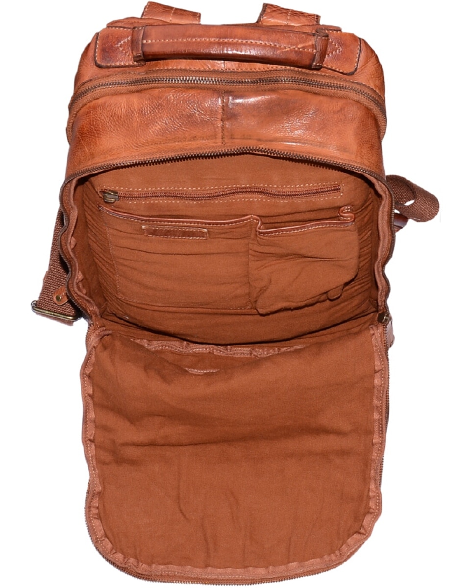Mochila de Homem OSLO em pele de curtimenta vegetal lavada em Camel Castanho-3
