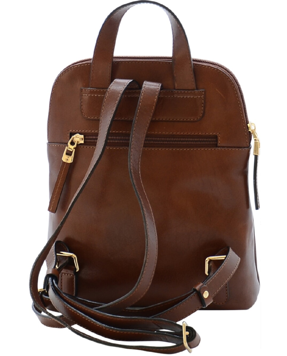 Mochila de Senhora TROPICAL em pele de bovino com curtimenta vegetal de origem italiana em Conhaque Castanho-claro-3