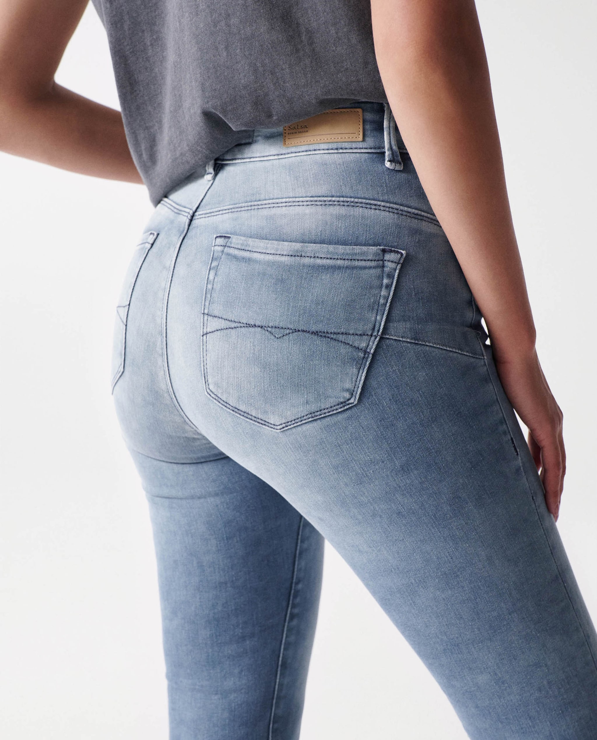 Calças De Ganga Faith Push In Cropped Em Denim Lavado Azul-5