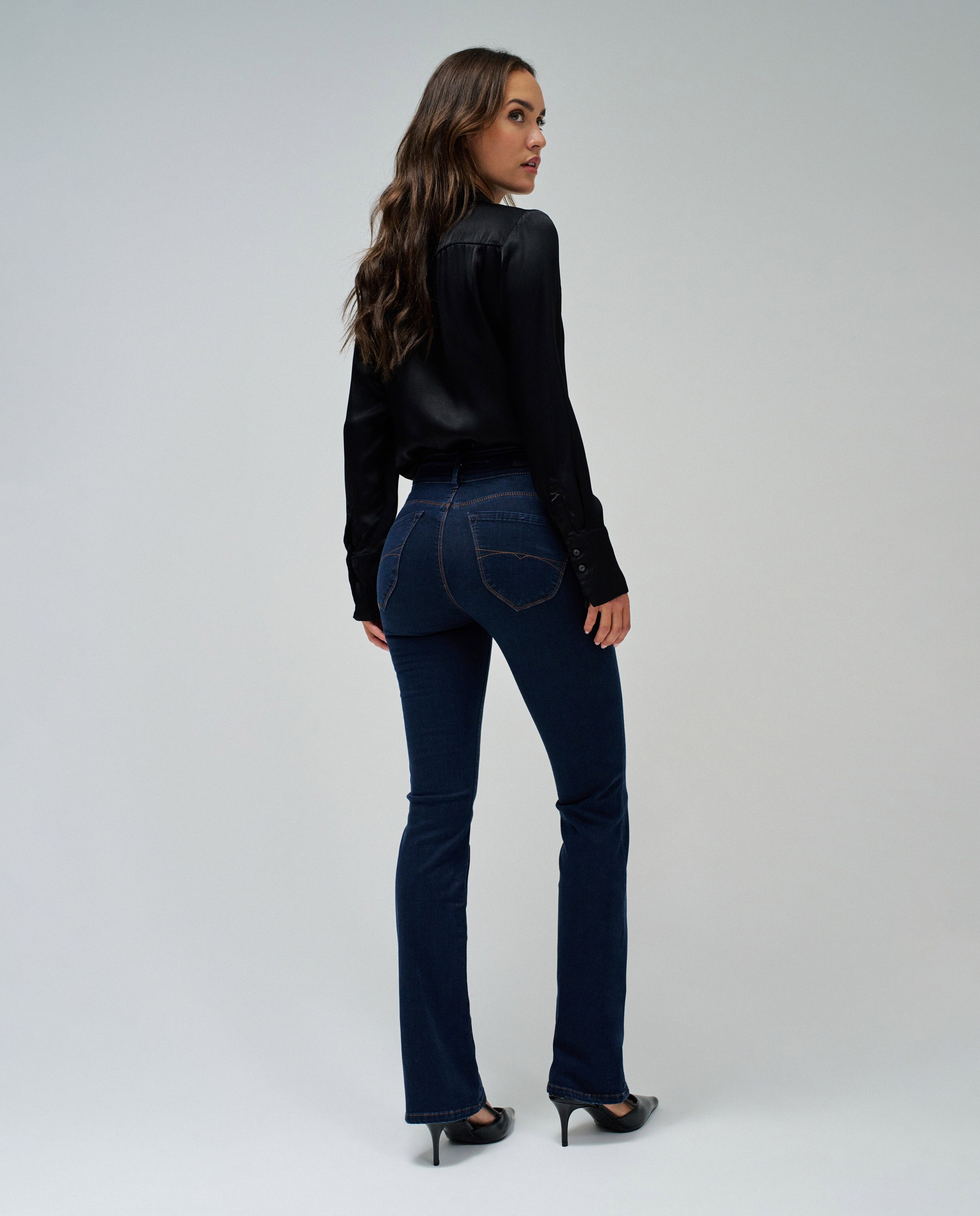 Jeans à Boca de Sino Secret Cintura Alta Push In Azul-3