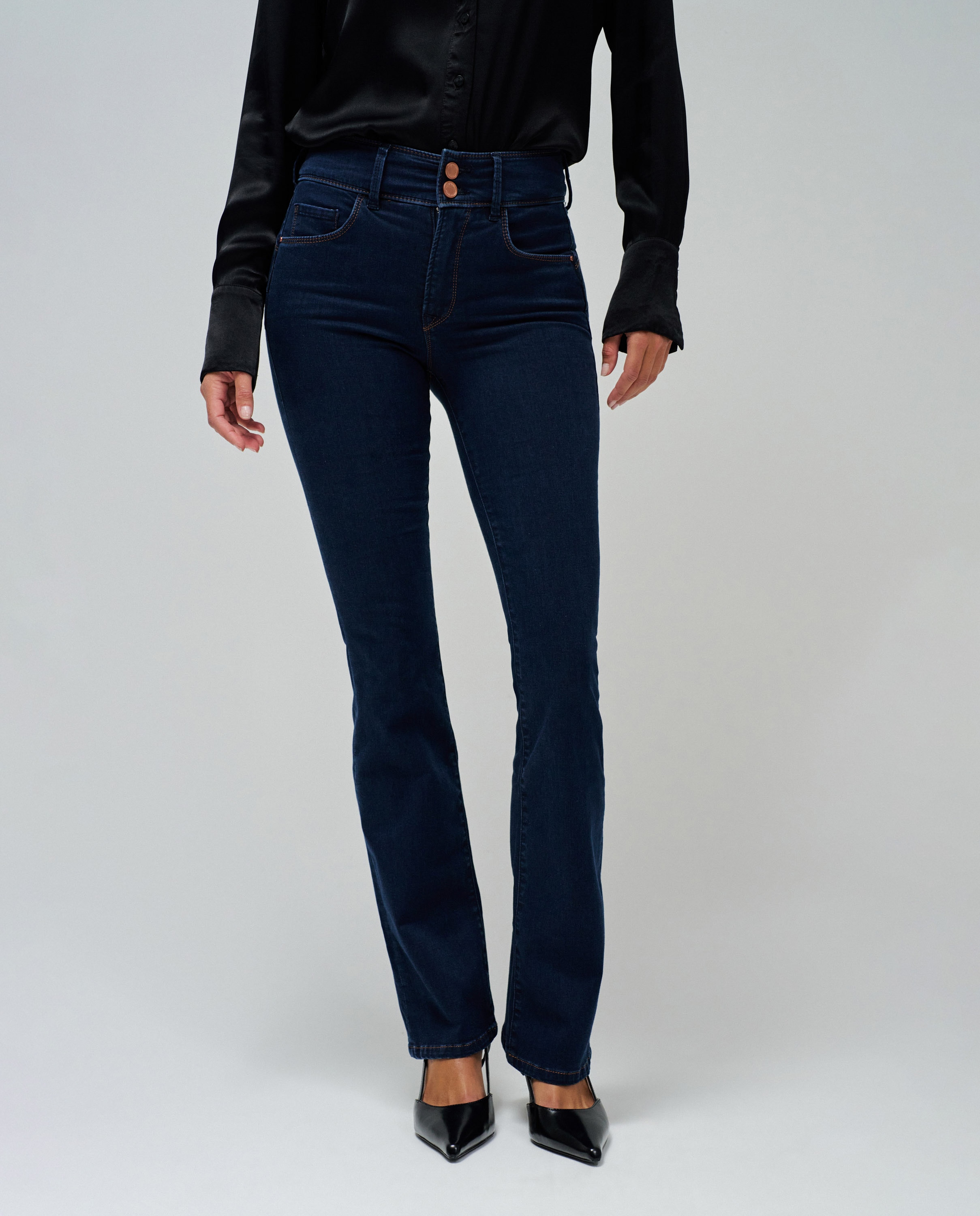 Jeans à Boca de Sino Secret Cintura Alta Push In Azul-5