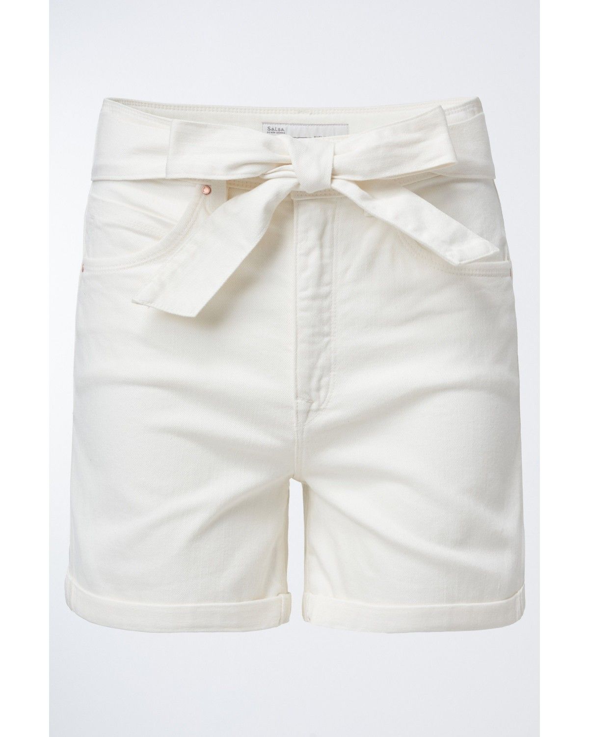 Calções Jeans com Cintura Alta Creme-6