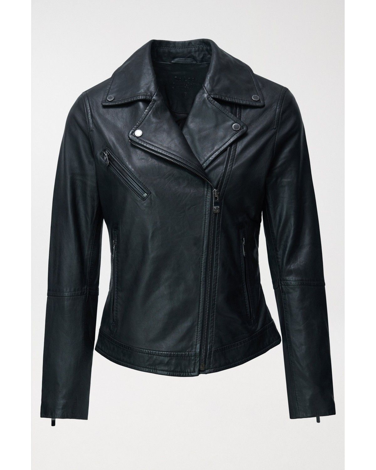 Biker de Couro com Fecho Zip Preto-6