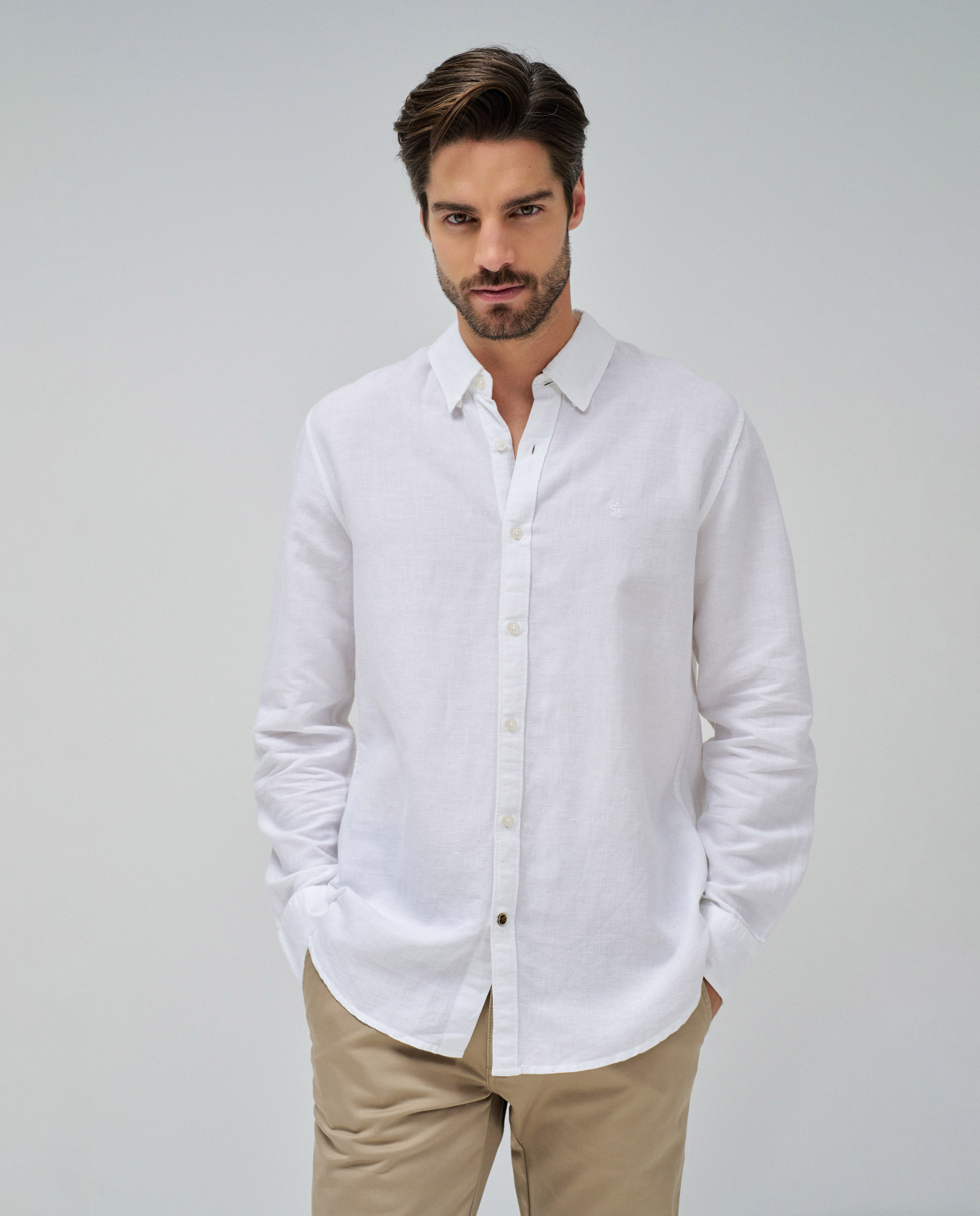 Camisa com Mescla de Linho Branco-1