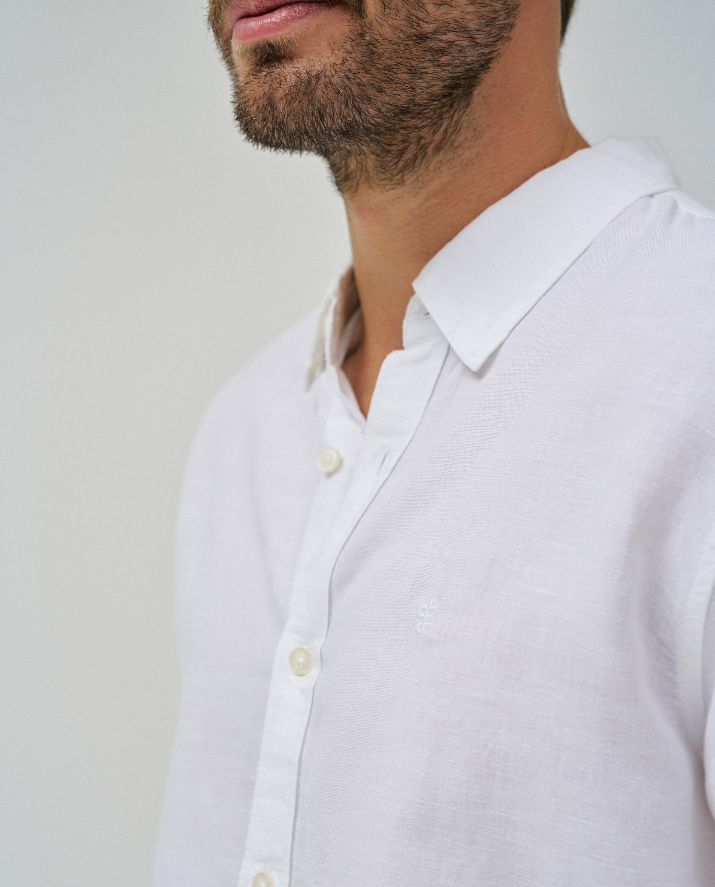 Camisa com Mescla de Linho Branco-4