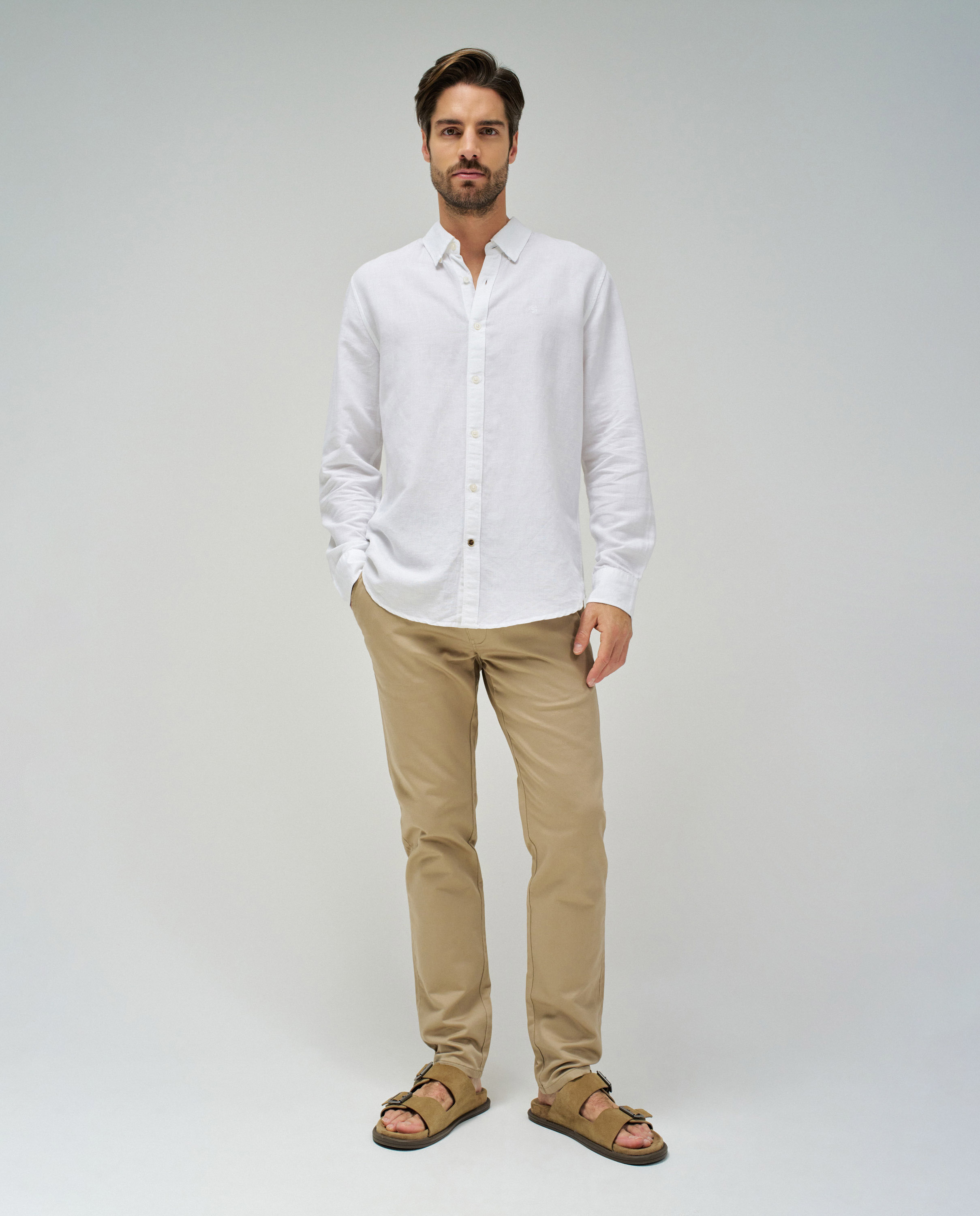 Camisa com Mescla de Linho Branco-5