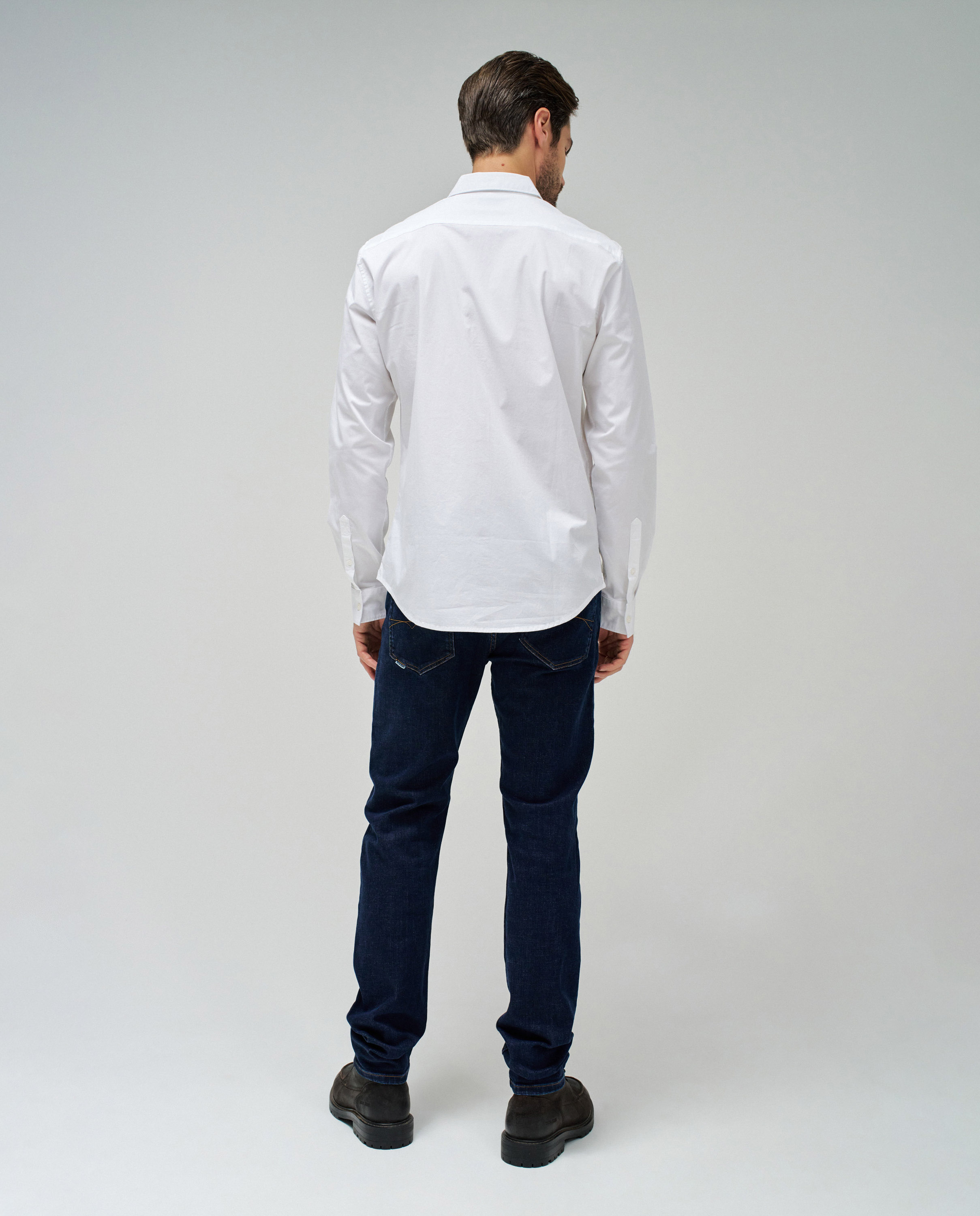 Camisa Slim Lisa de Manga Comprida Branco-3