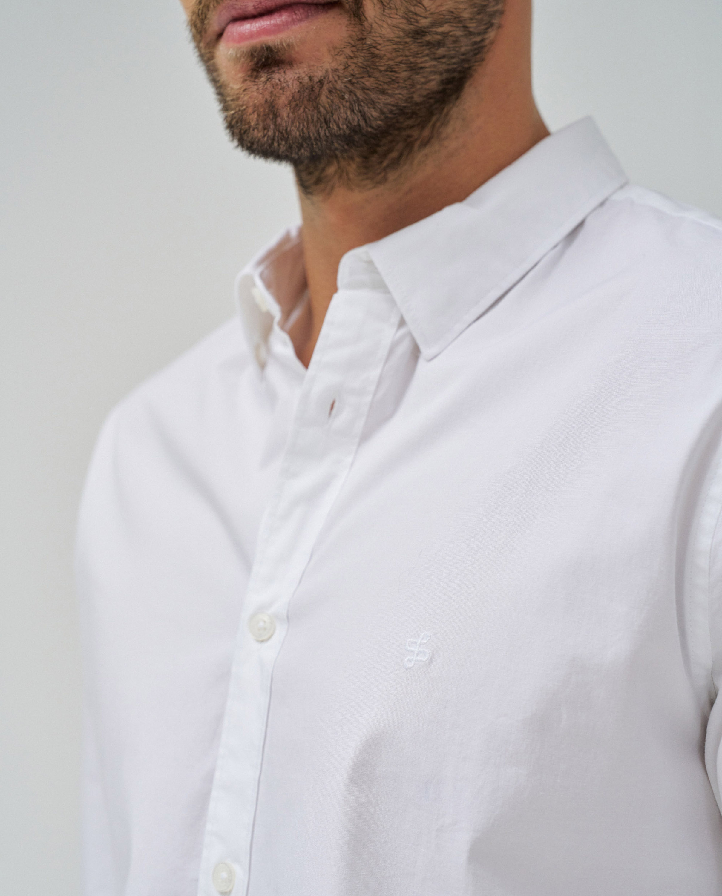 Camisa Slim Lisa de Manga Comprida Branco-4