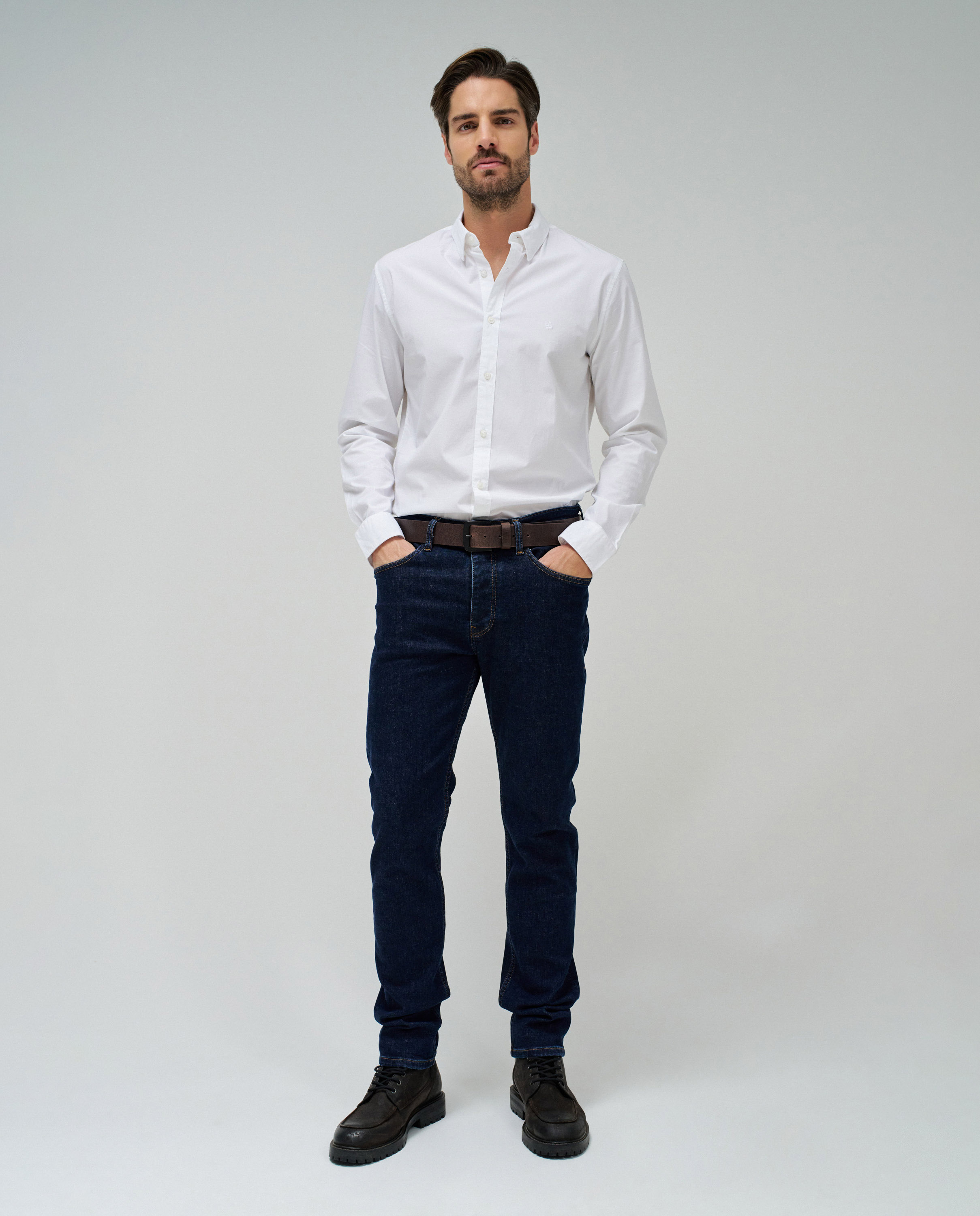Camisa Slim Lisa de Manga Comprida Branco-5