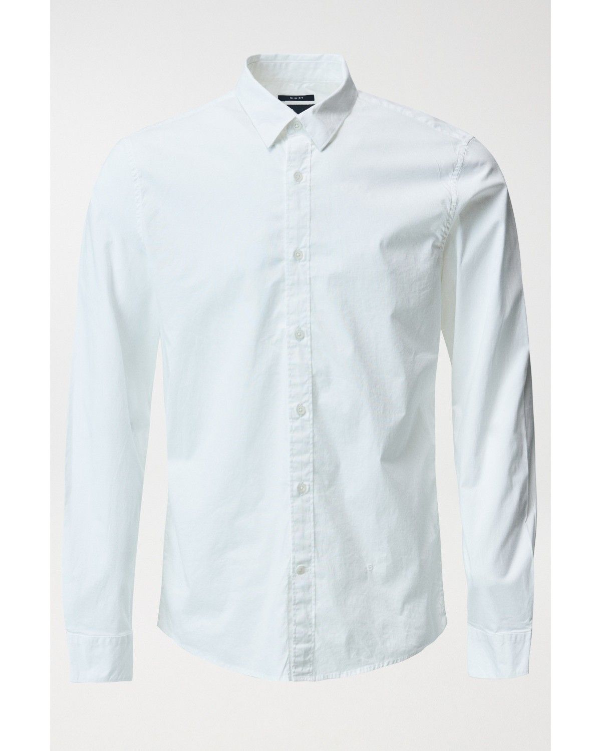 Camisa Slim Lisa de Manga Comprida Branco-6