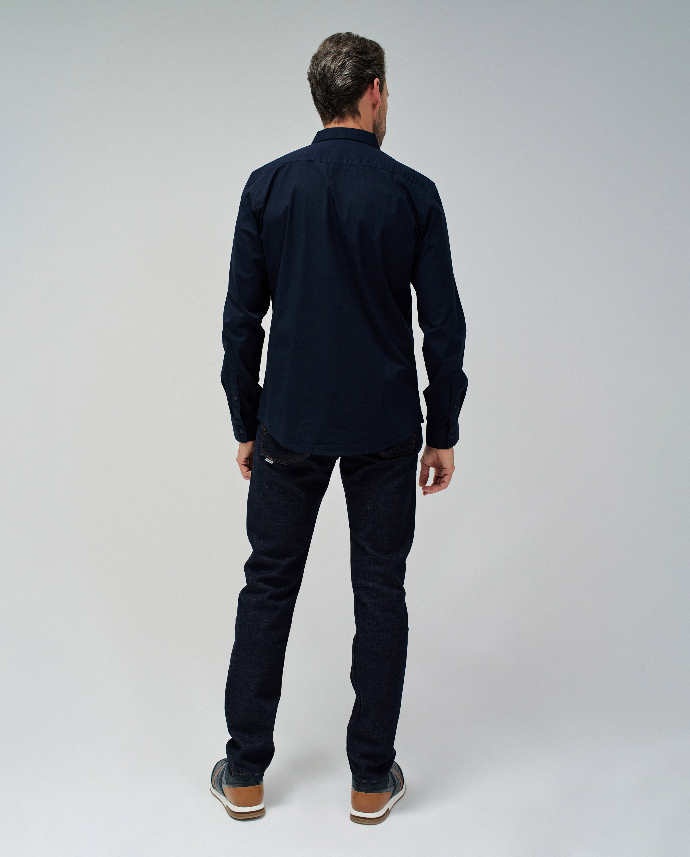 Camisa Slim Lisa de Manga Comprida Azul-marinho-3