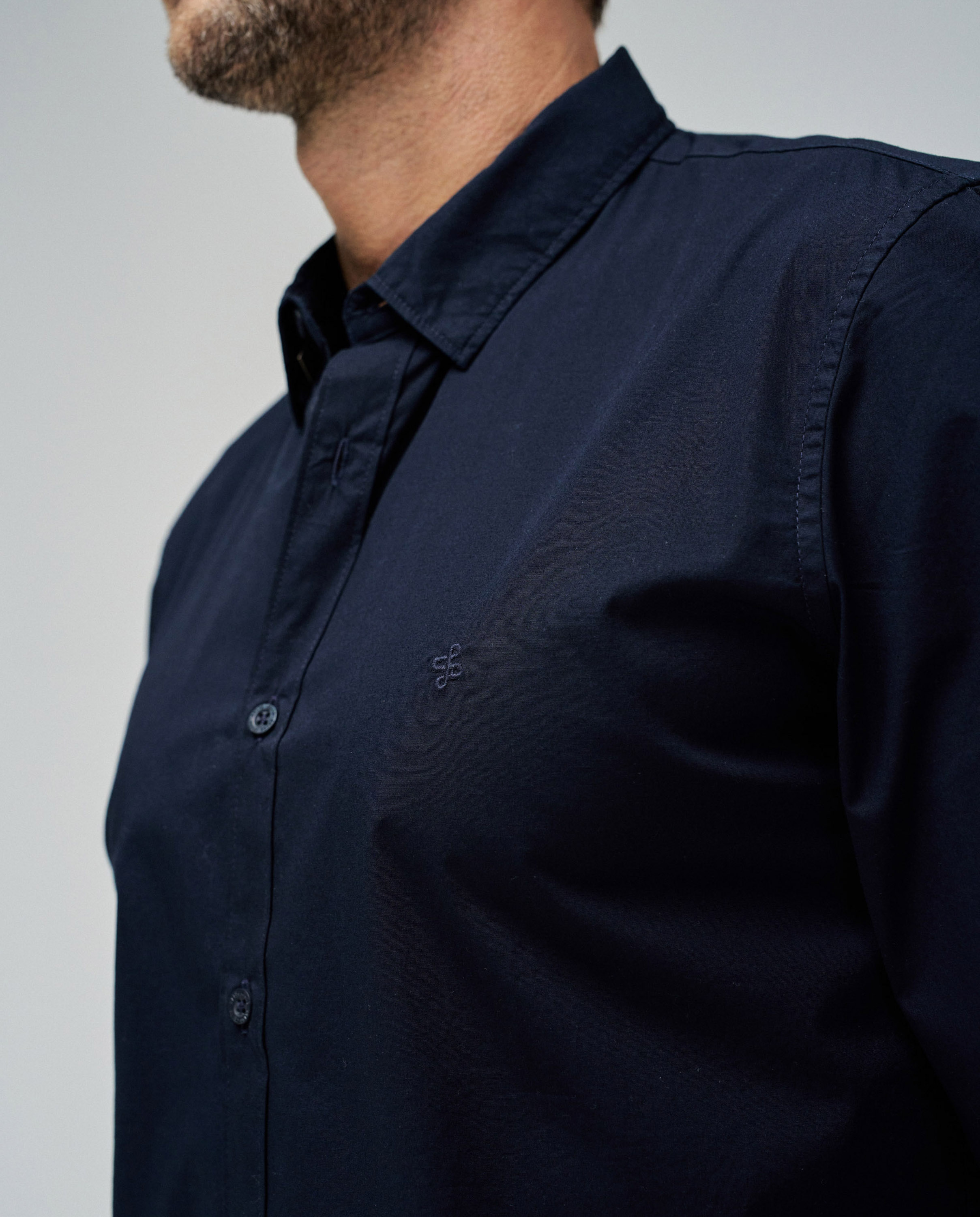 Camisa Slim Lisa de Manga Comprida Azul-marinho-4