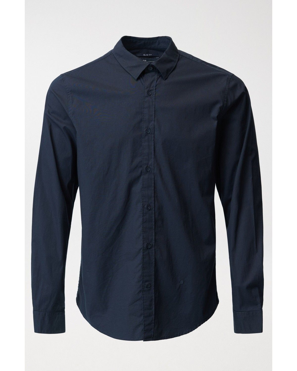 Camisa Slim Lisa de Manga Comprida Azul-marinho-6
