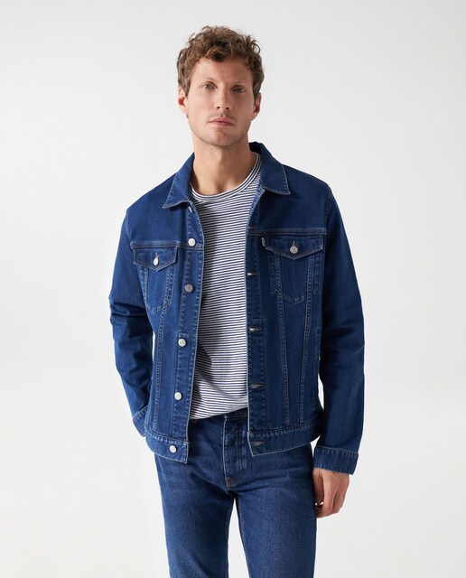 Imagem 0 de Casaco com Fecho de Botões em Denim Efeito Lavagem Escura