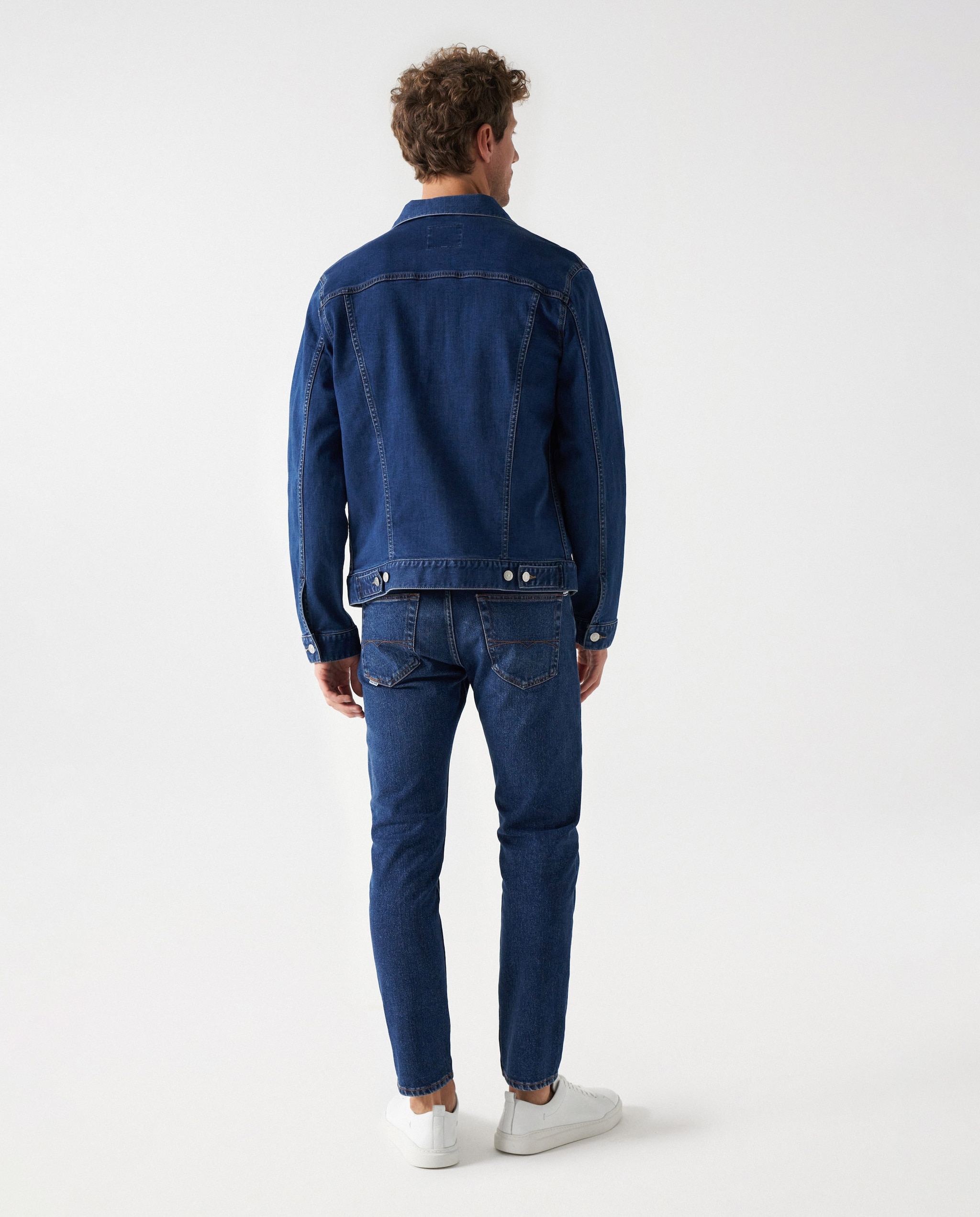Blusão com Fecho de Botões em Denim Lavado Escuro Azul-3
