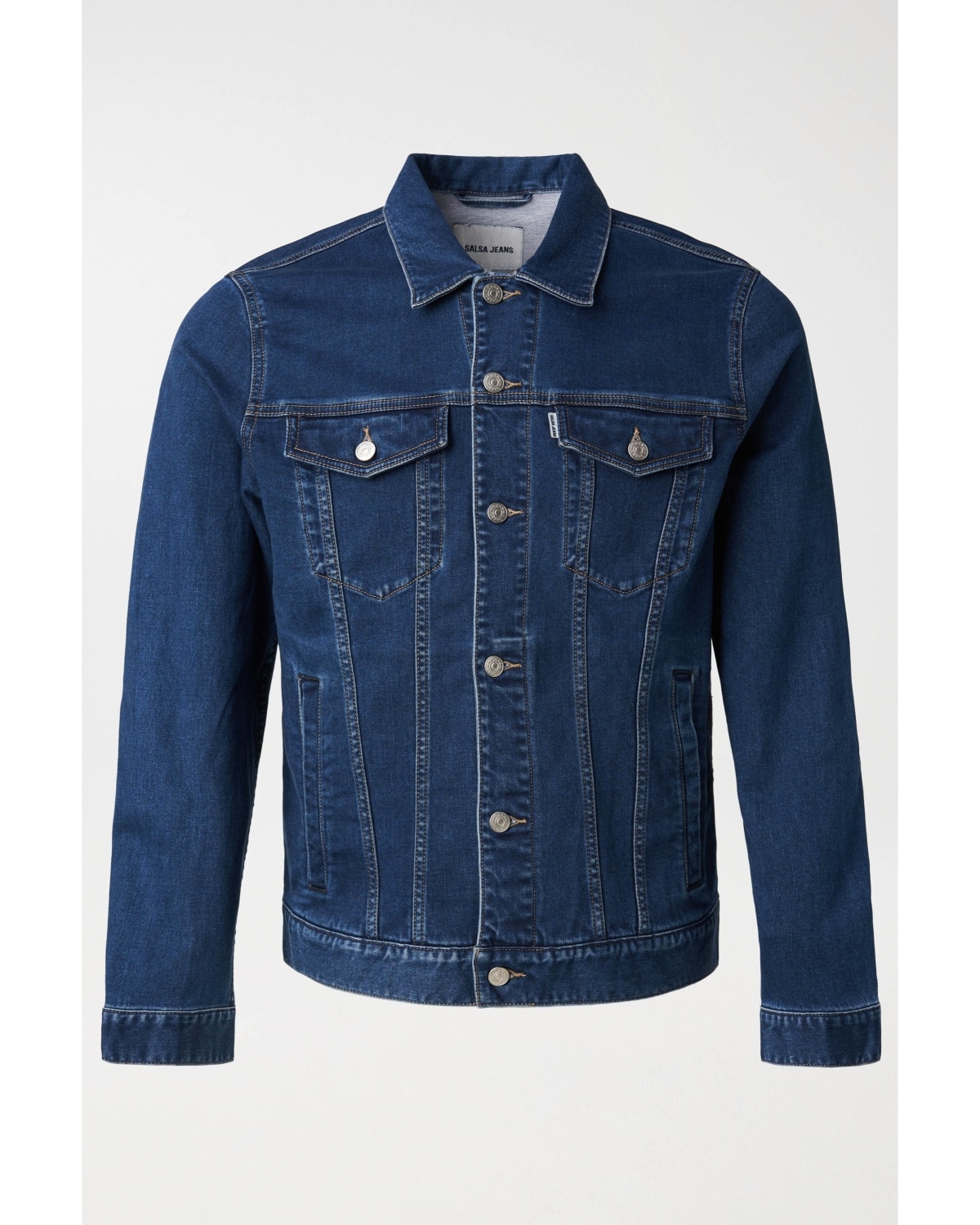 Blusão com Fecho de Botões em Denim Lavado Escuro Azul-6