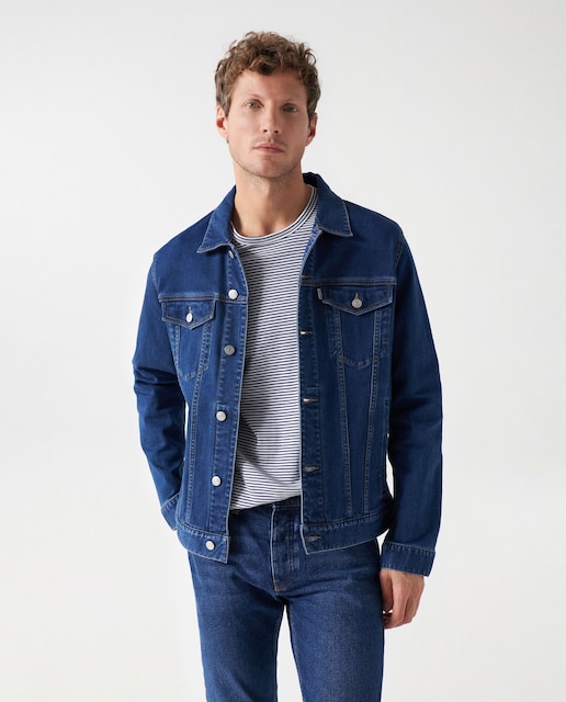 Imagem 0 de Casaco com Fecho de Botões em Denim Efeito Lavagem Escura