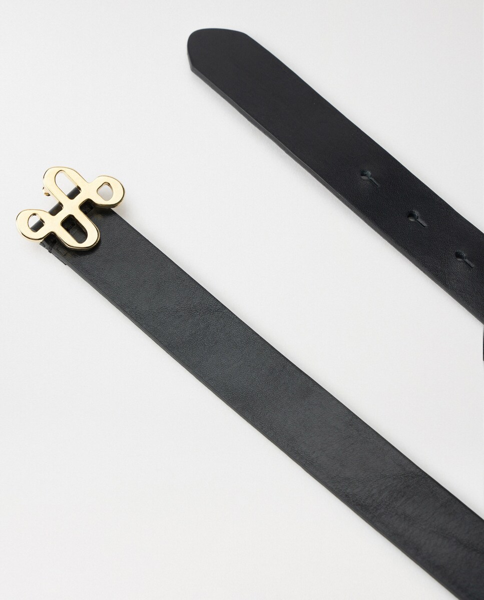 Cinto de Pele com Branding Dourado na Fivela Preto-4