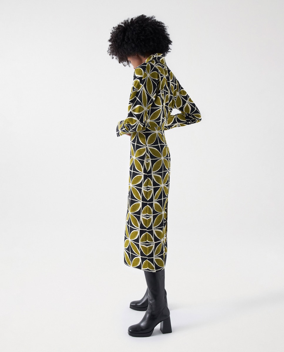 Vestido Midi com Estampado de Flores Verde-2