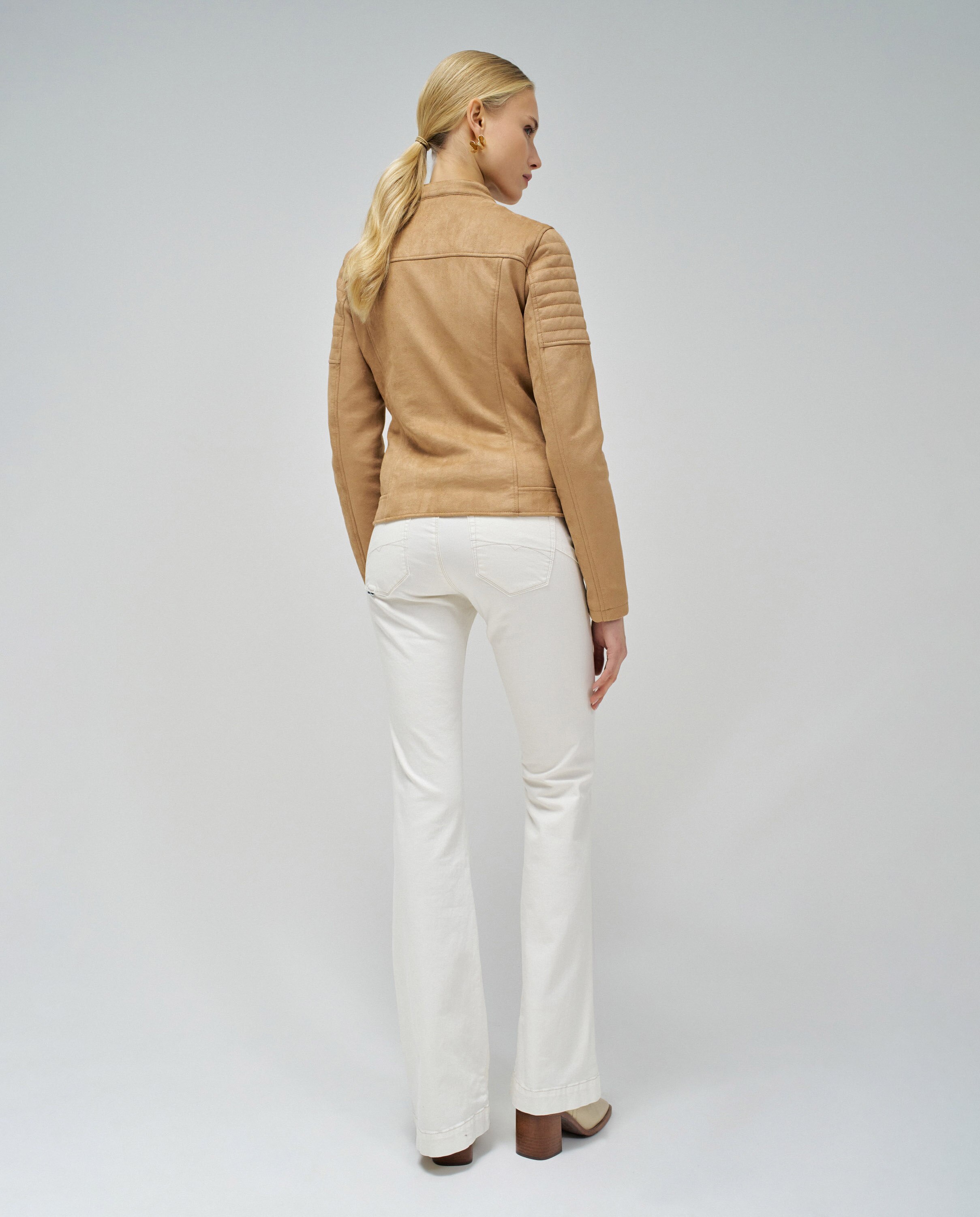 Blusão de Camurça com Fecho Zip Camel-3