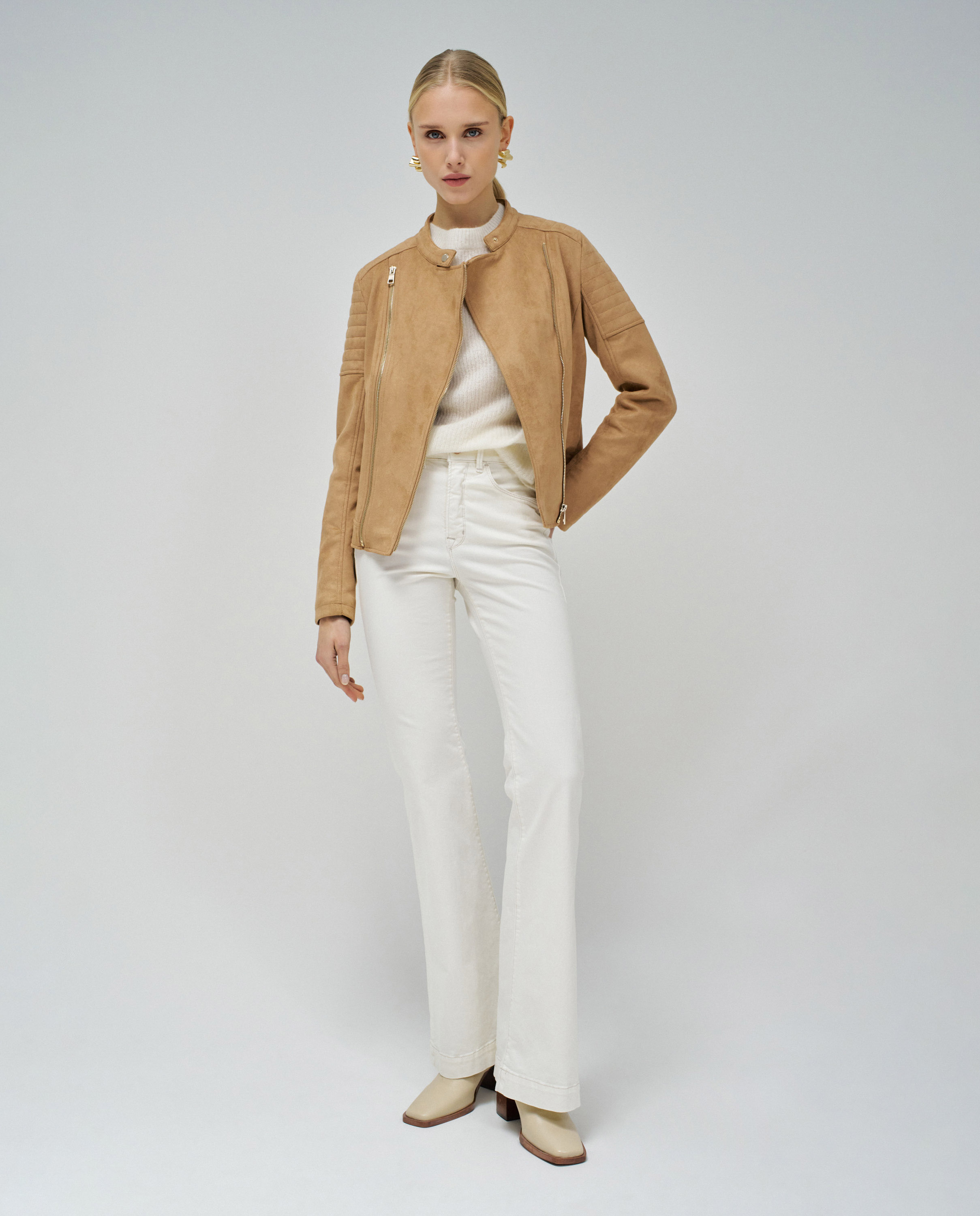 Blusão de Camurça com Fecho Zip Camel-5
