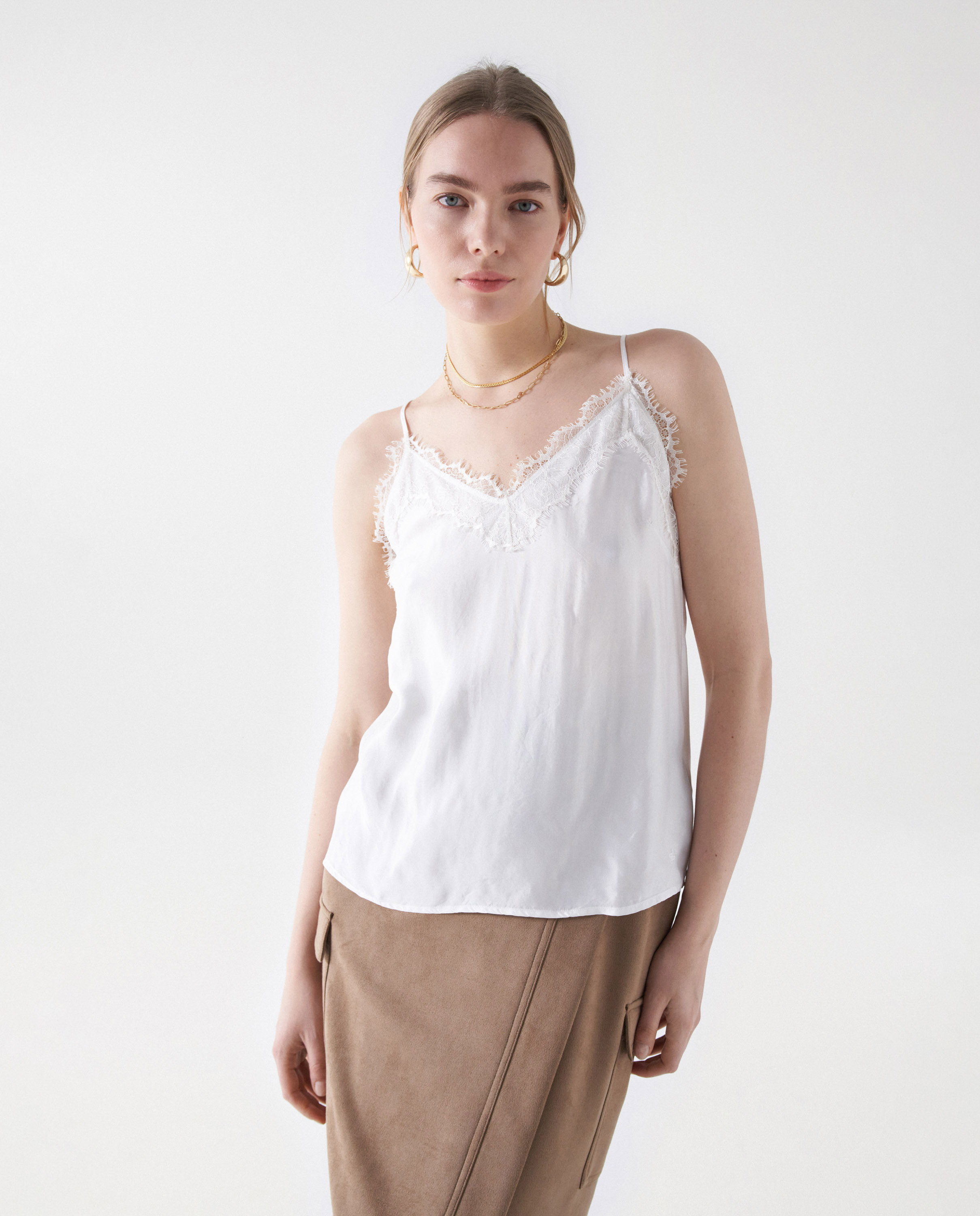 Top de Alça com Detalhe de Renda Branco-1