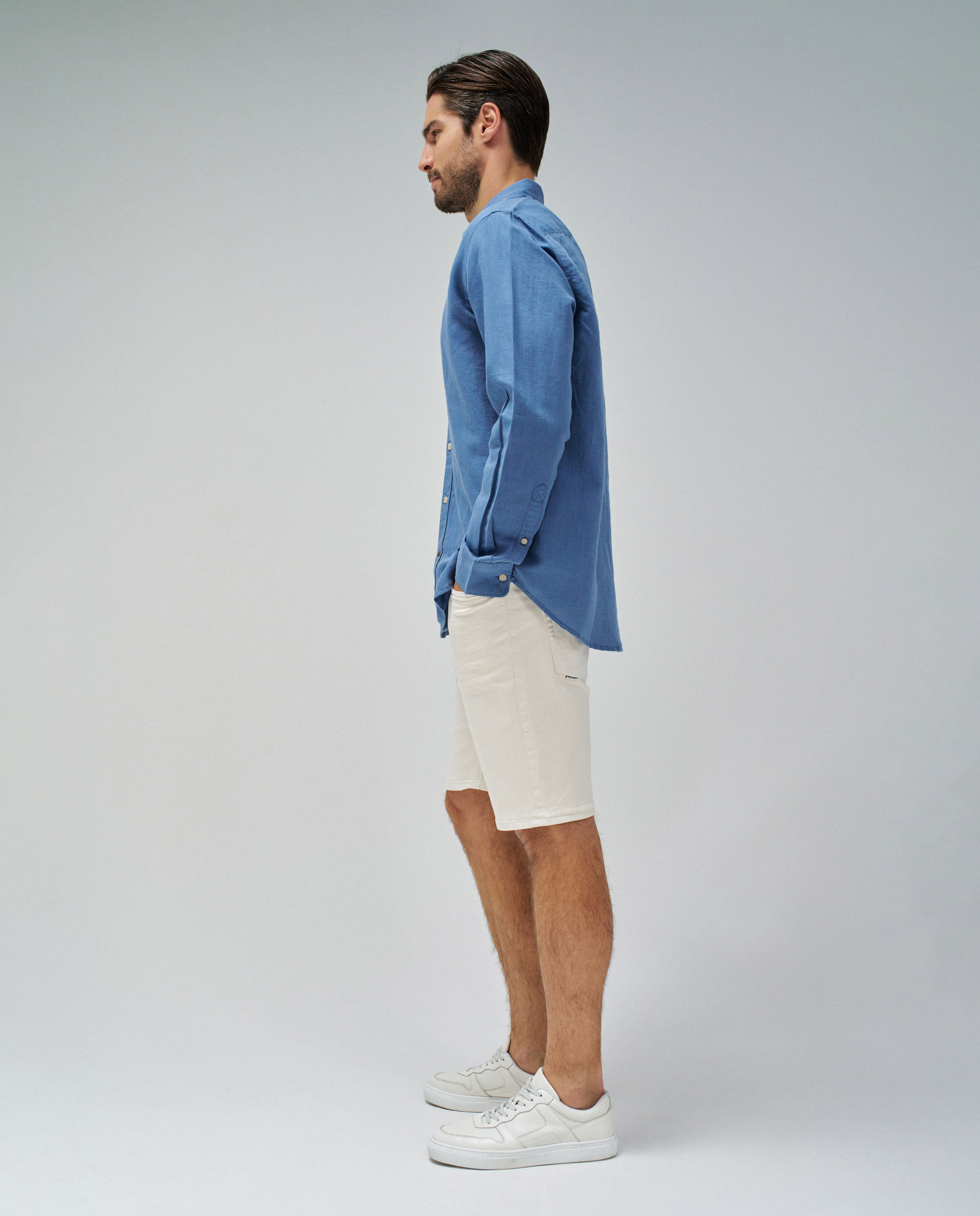 Camisa com Mescla de Linho Azul-2