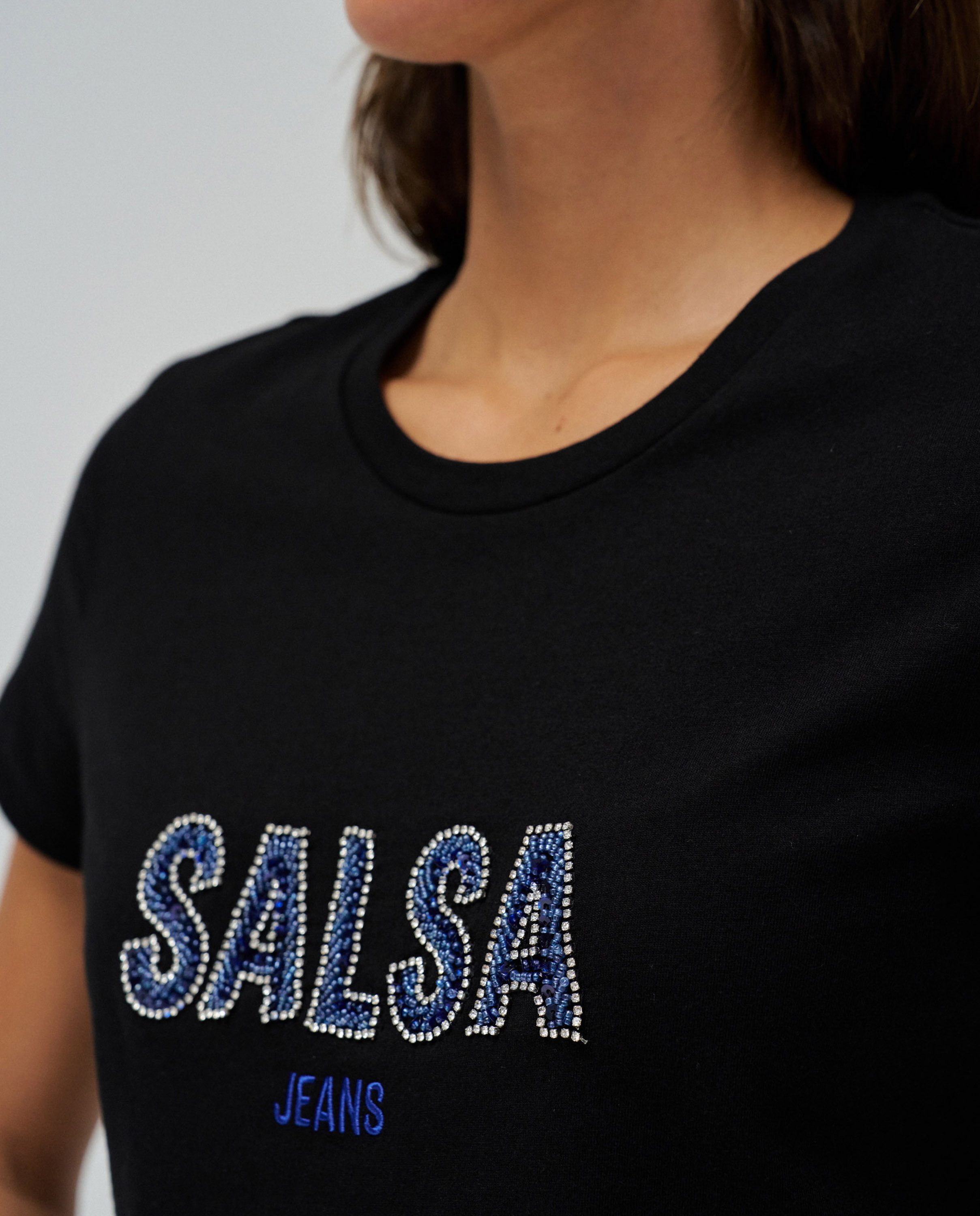 T-shirt de Manga Curta Slim com Logo Preto-4