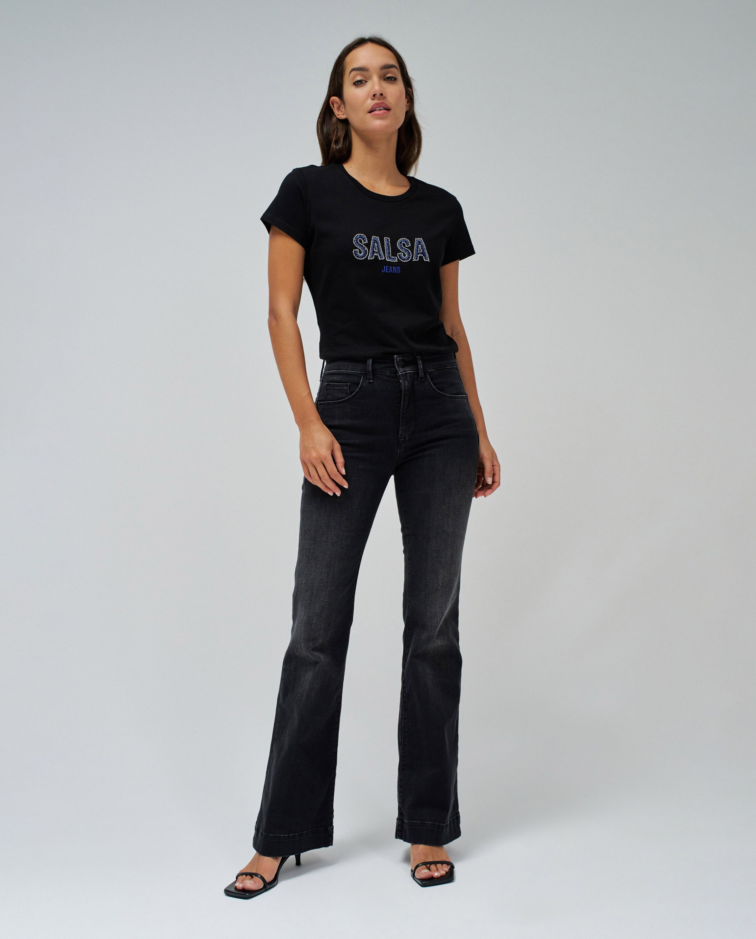 T-shirt de Manga Curta Slim com Logo Preto-5