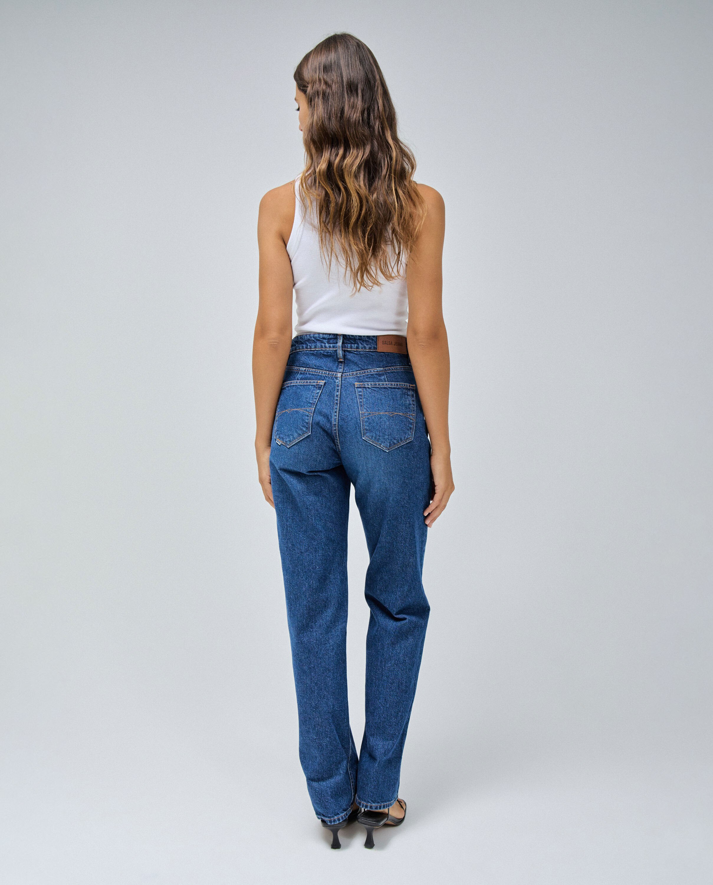 Jeans True Straight com Corte a Direito Azul-marinho-3