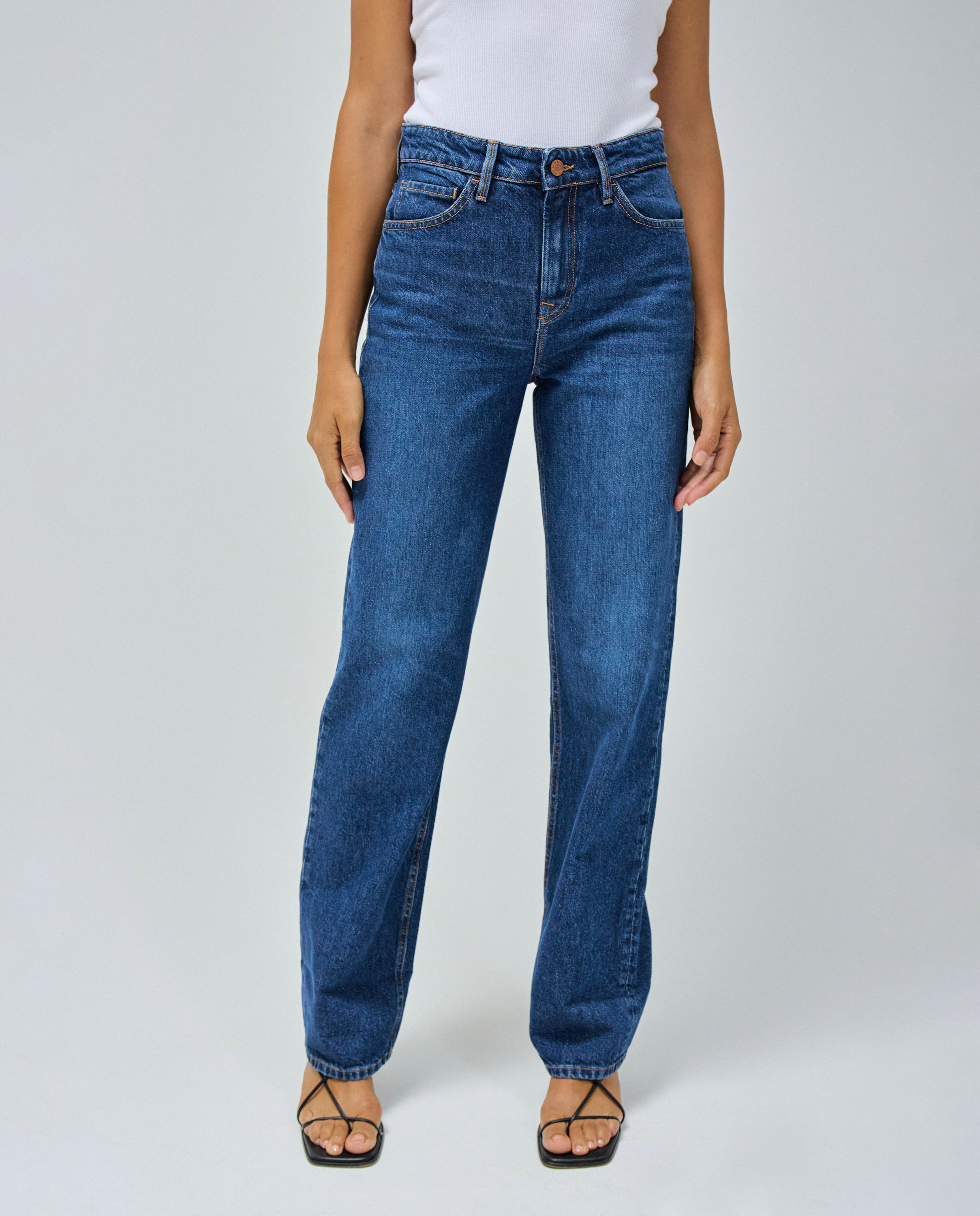Jeans True Straight com Corte a Direito Azul-marinho-5