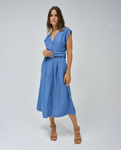 Imagem 0 de Vestido Midi em Lightdenim com Cinto