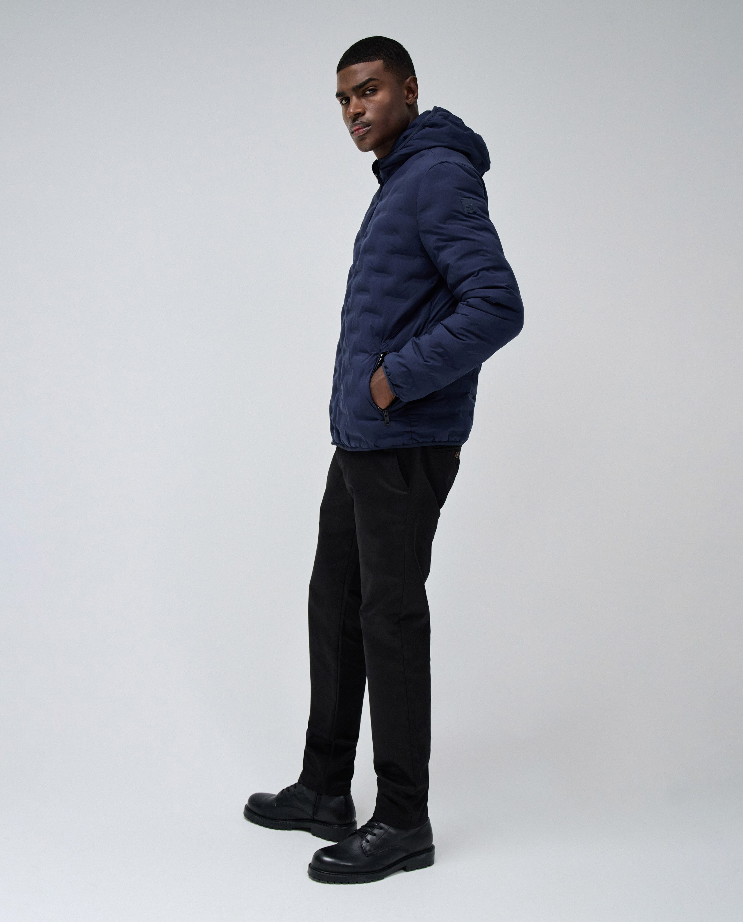 Plumífero com Capuz e Fecho Zip Azul-2