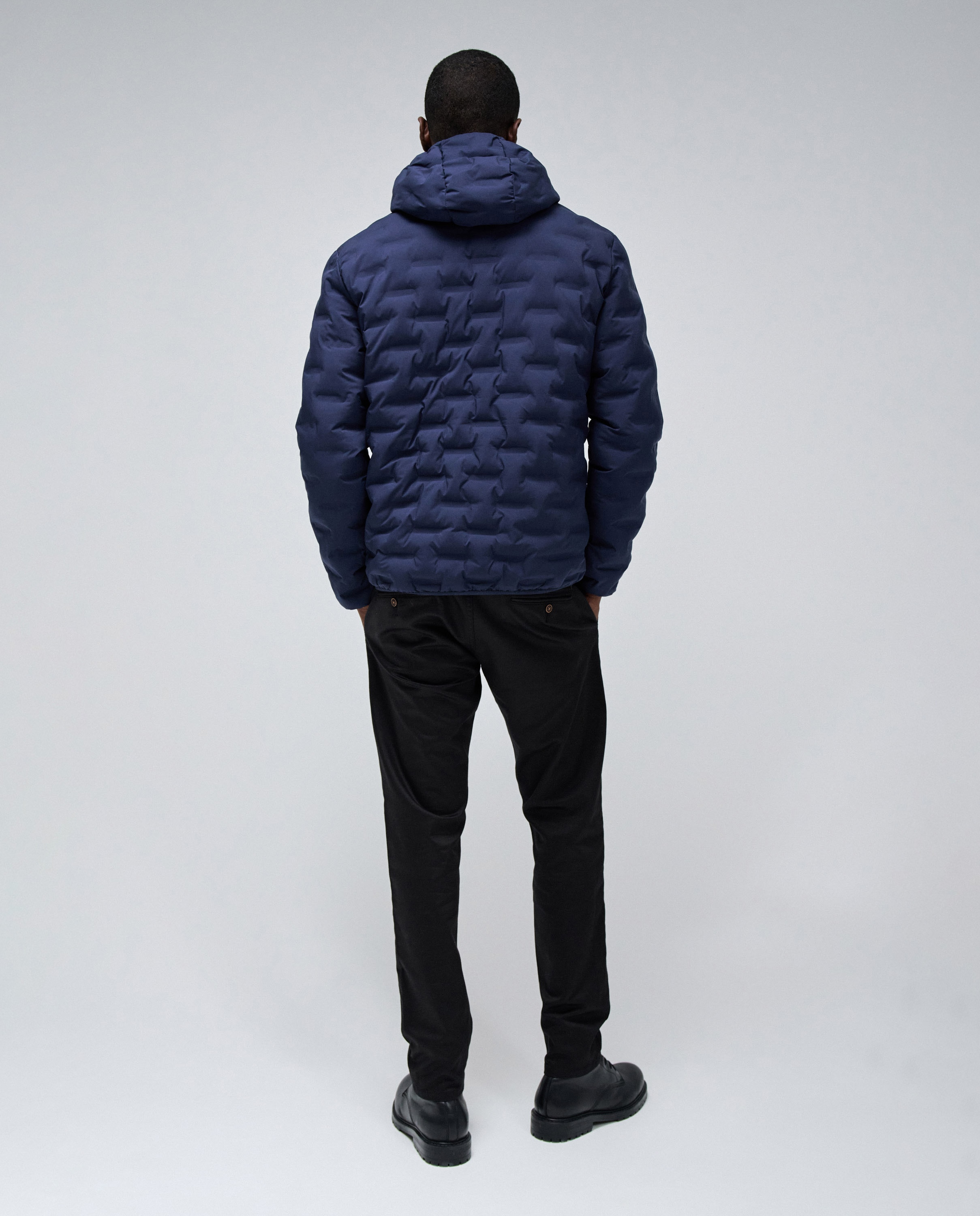 Plumífero com Capuz e Fecho Zip Azul-3