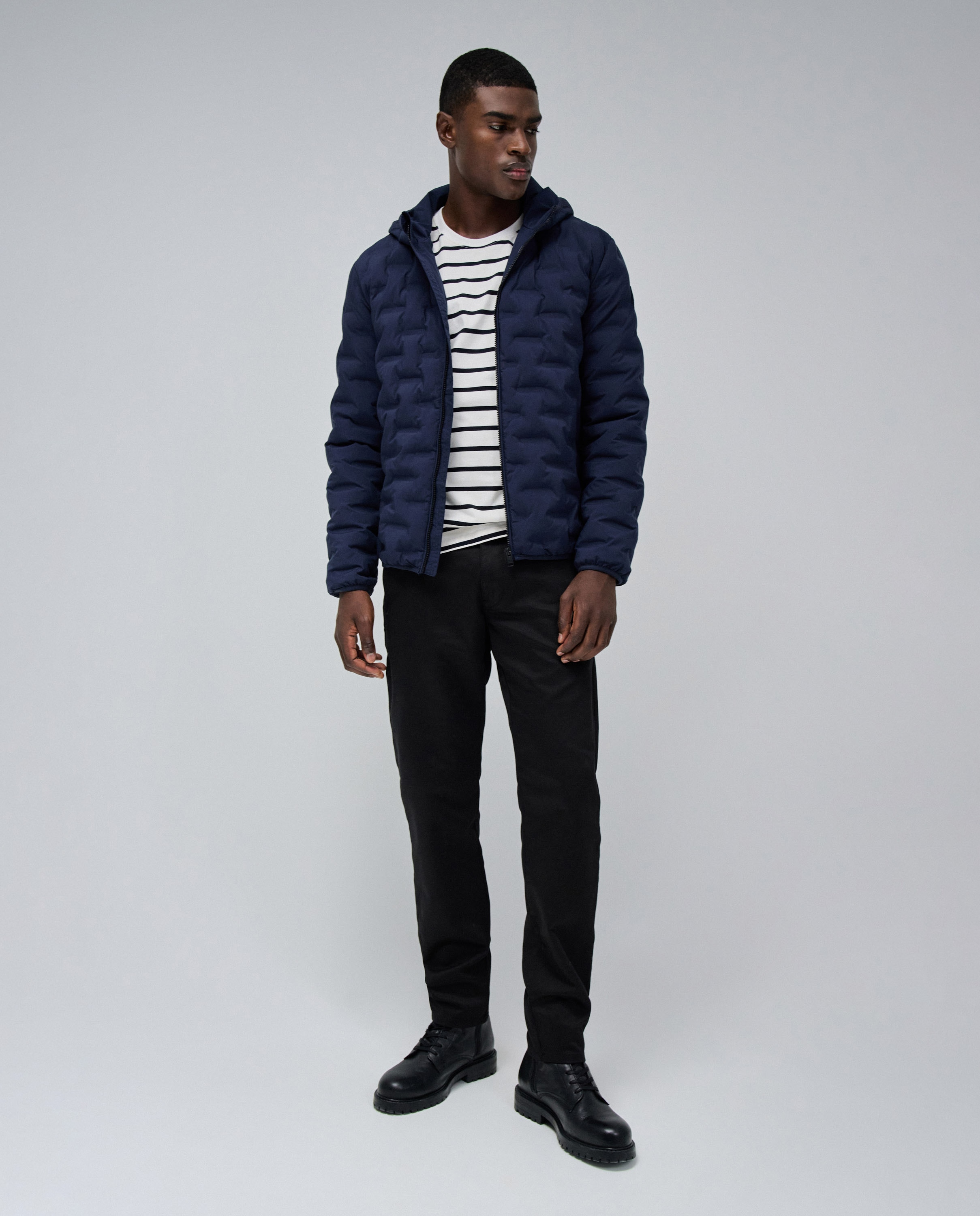 Plumífero com Capuz e Fecho Zip Azul-5