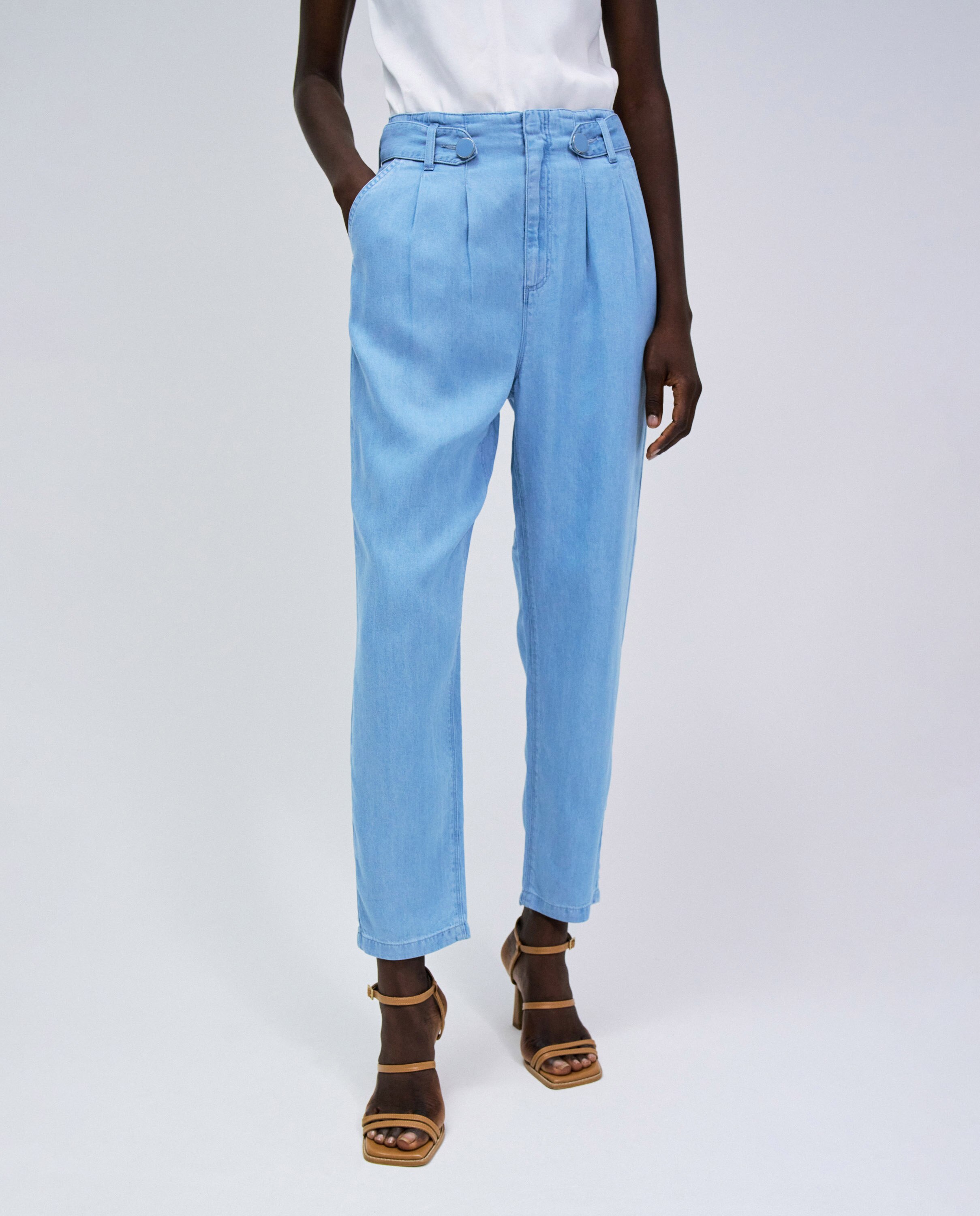 Calças Retas Baggy Cropped Slim Azul-claro-2