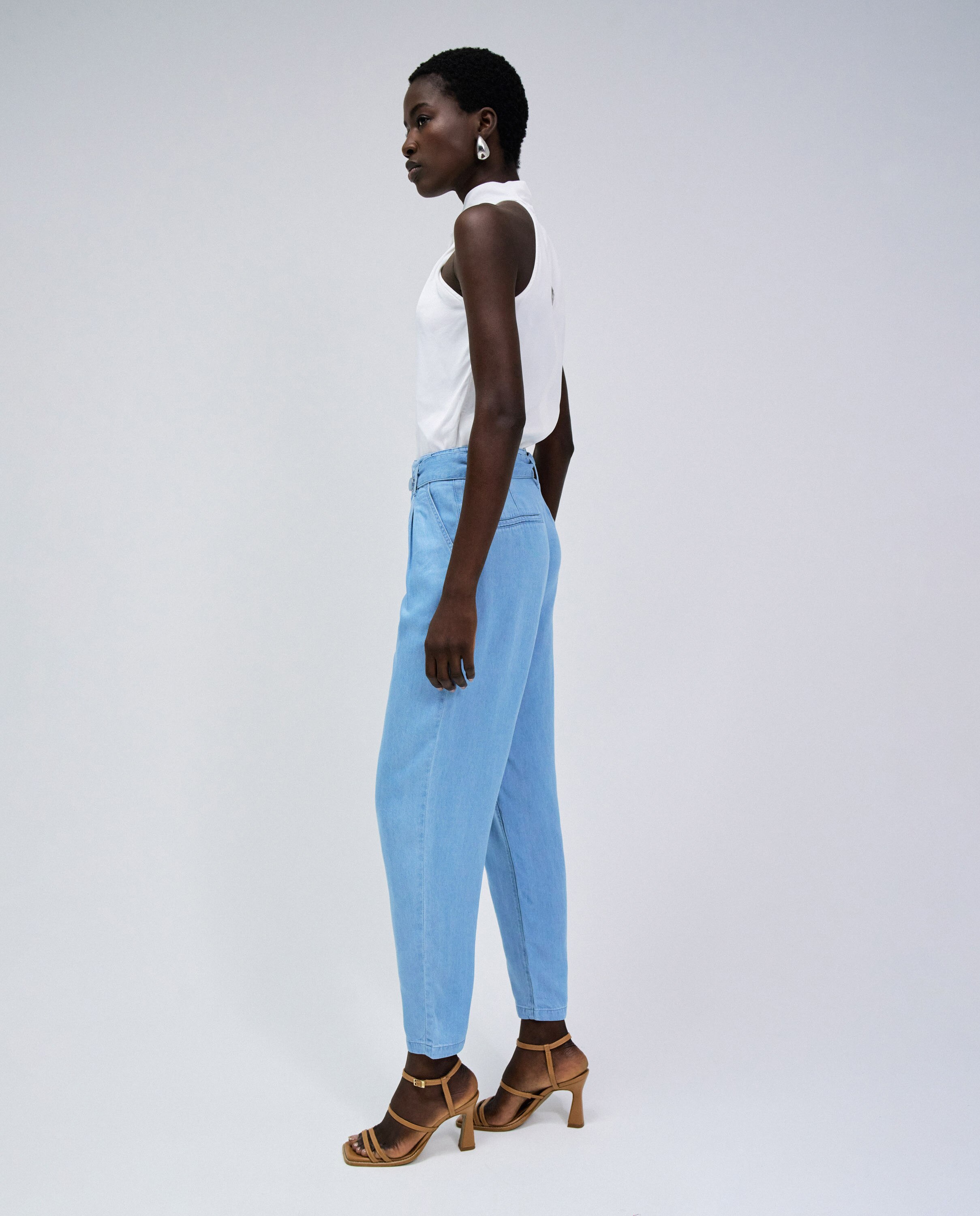 Calças Retas Baggy Cropped Slim Azul-claro-3