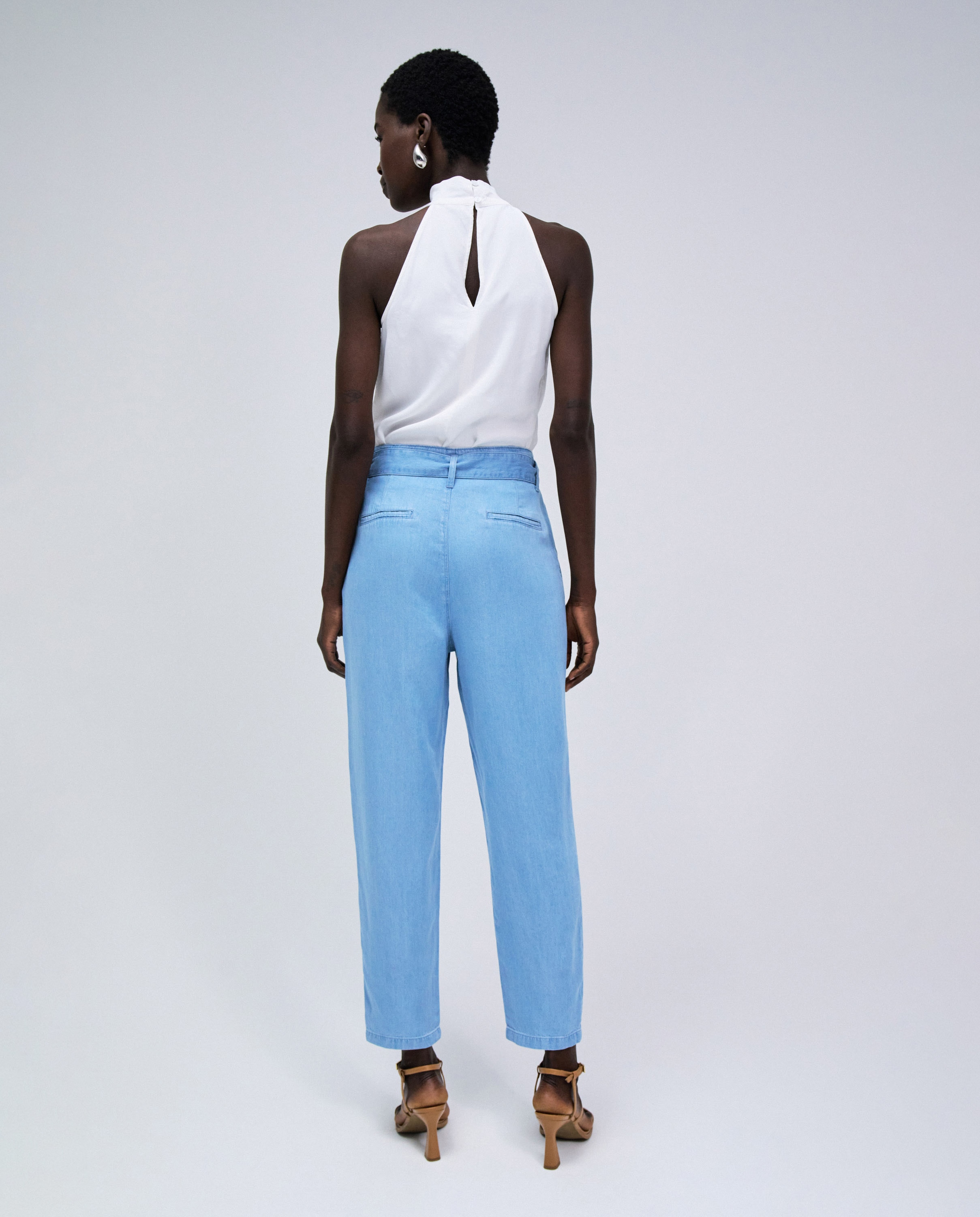 Calças Retas Baggy Cropped Slim Azul-claro-4