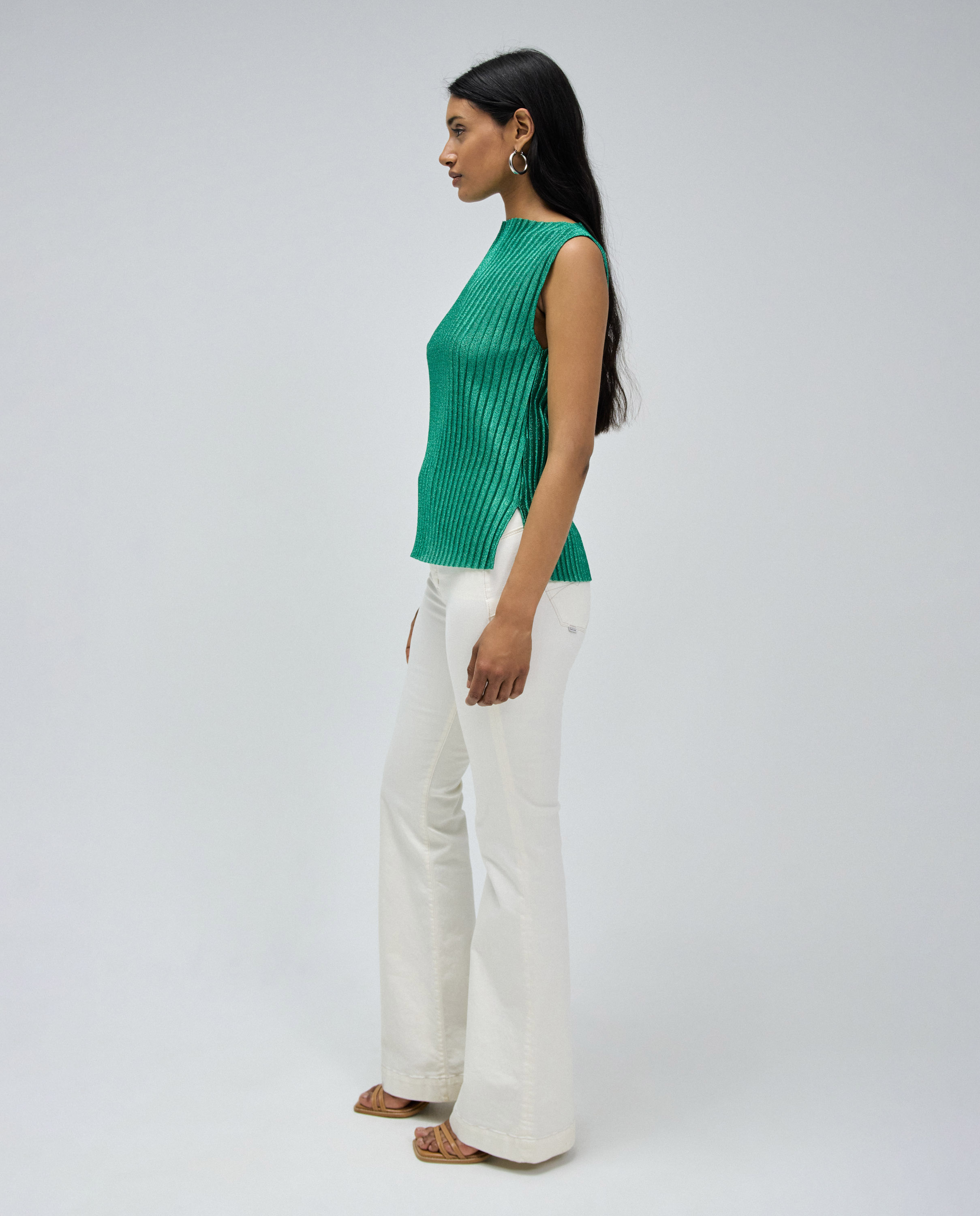 Top sem Mangas Plissado Verde-2