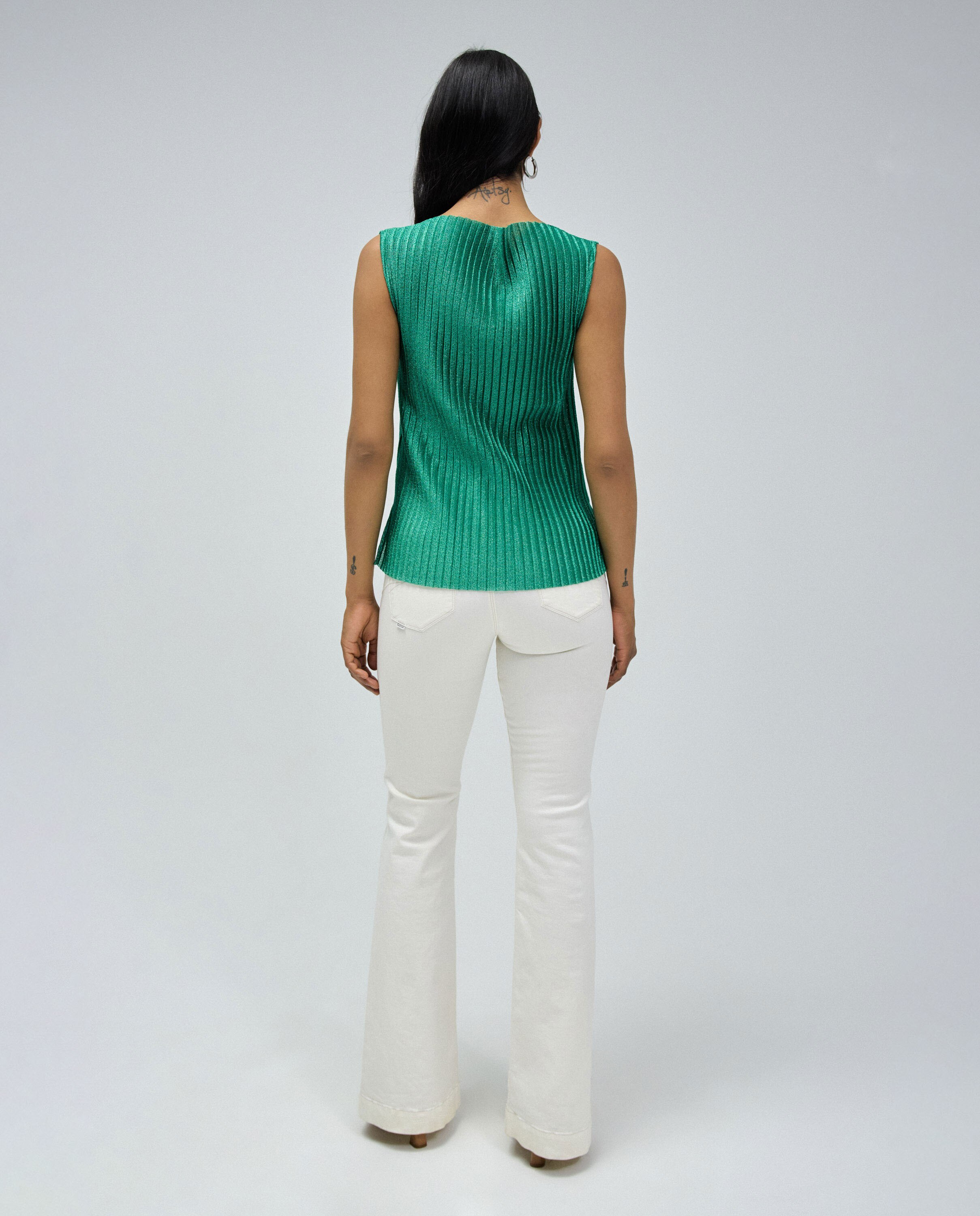 Top sem Mangas Plissado Verde-3