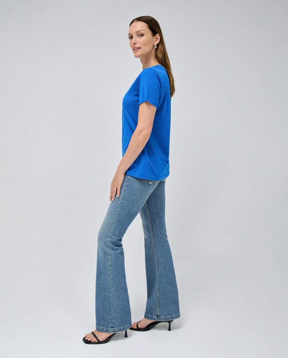 T-shirt de Manga Curta com Detalhe de Contas Brilhantes Azul-2