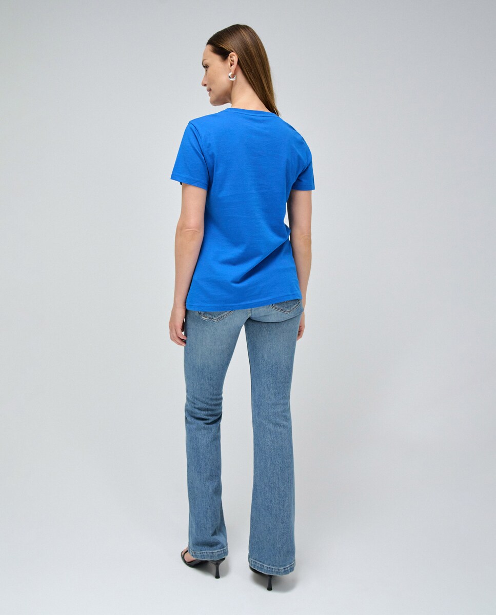 T-shirt de Manga Curta com Detalhe de Contas Brilhantes Azul-3