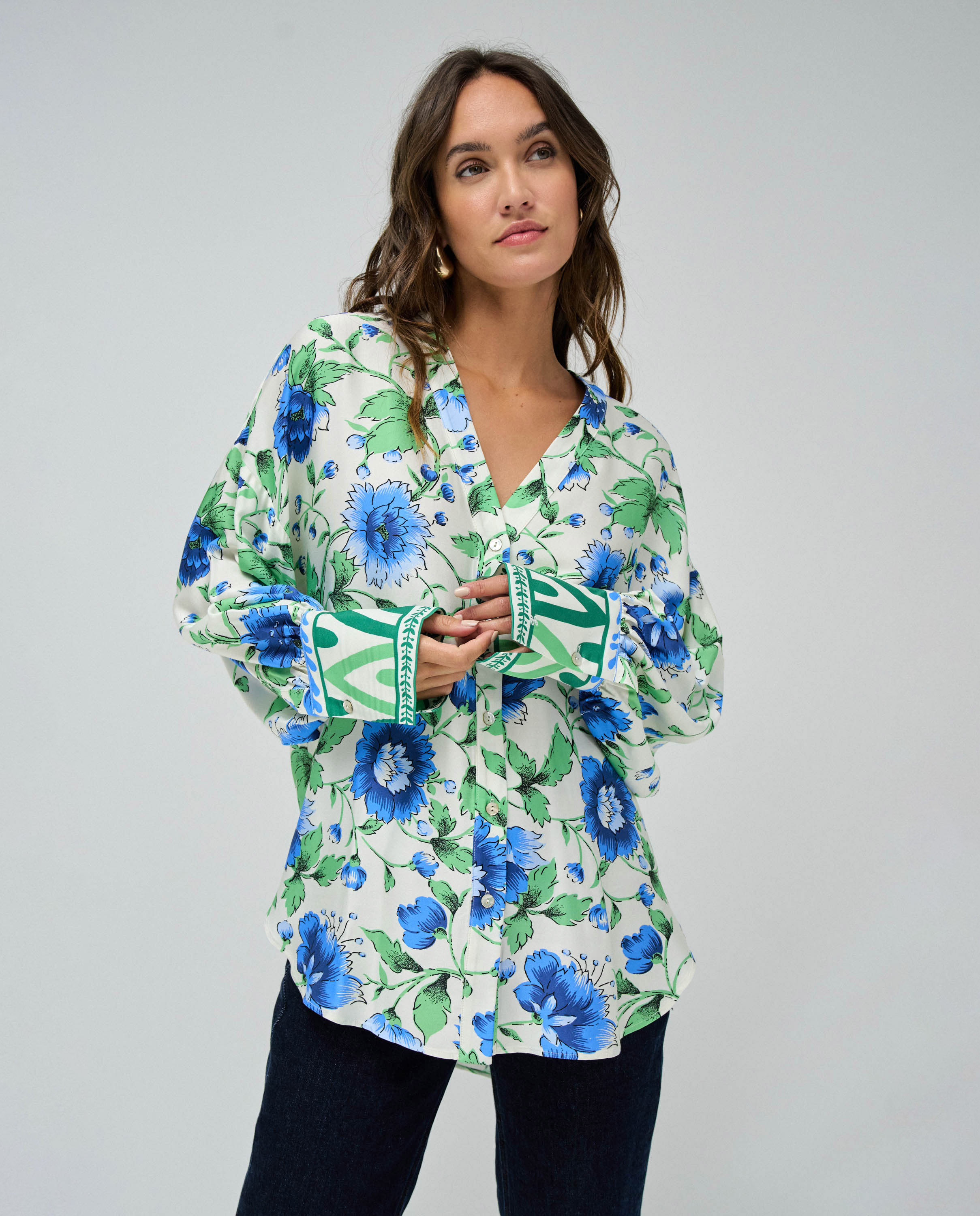 Camisa de Manga Comprida com Estampado Floral Multicolor-1