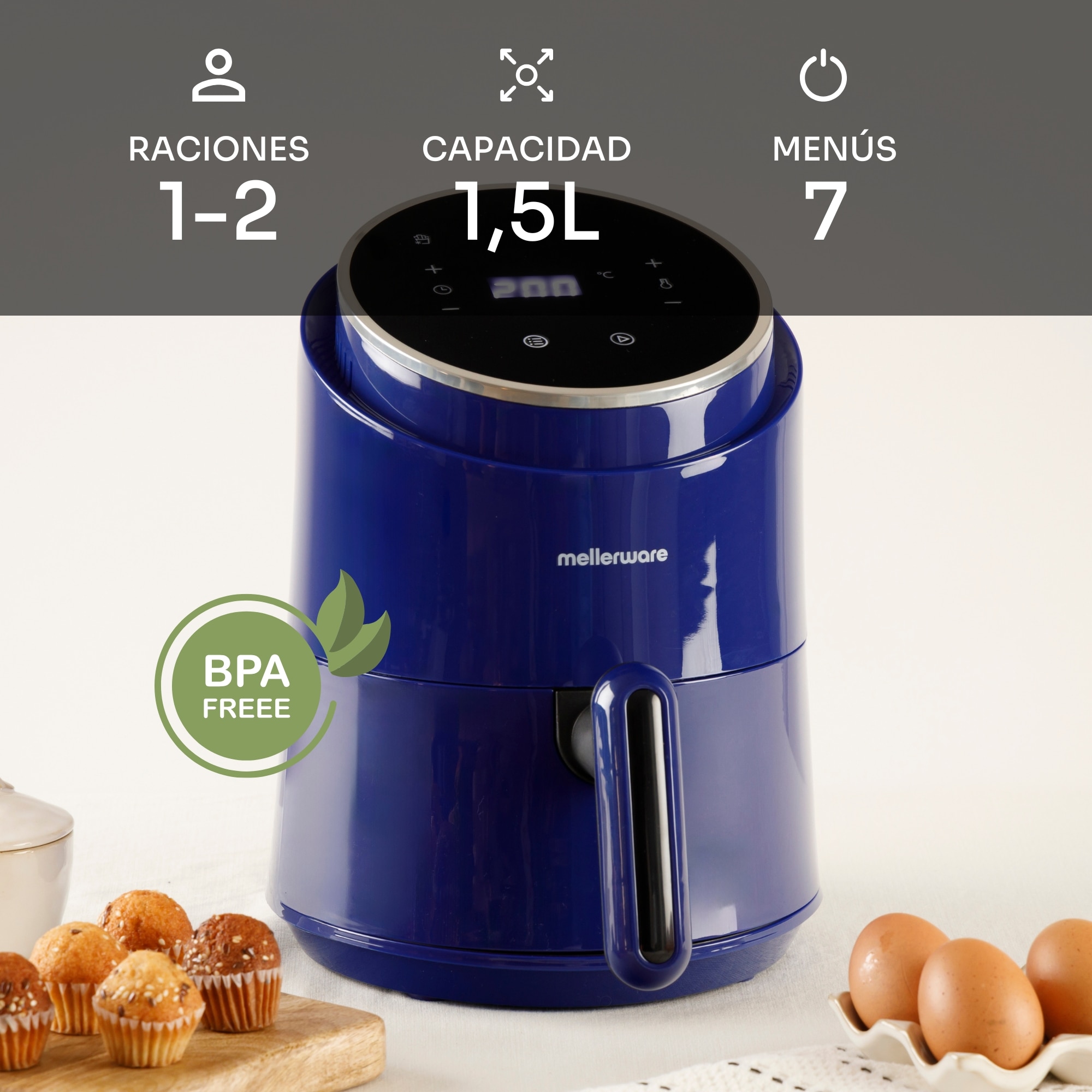 Fritadeira de Ar Mellerware CRUNCHY! Capacidade 1.5L Azul-2