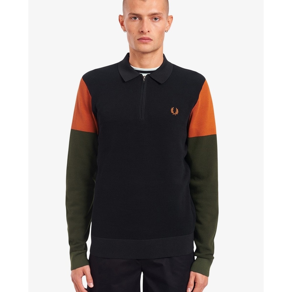 Polo de homem colourblock com fecho Preto-1