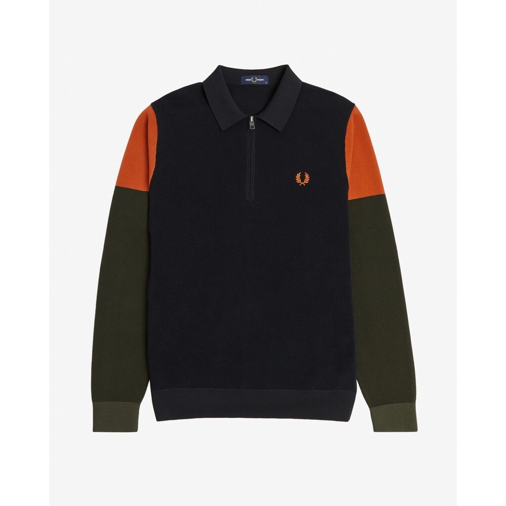 Polo de homem colourblock com fecho Preto-2