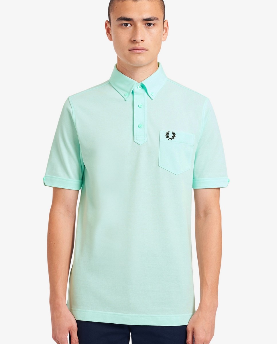 Polo liso com botões Azul-claro-1